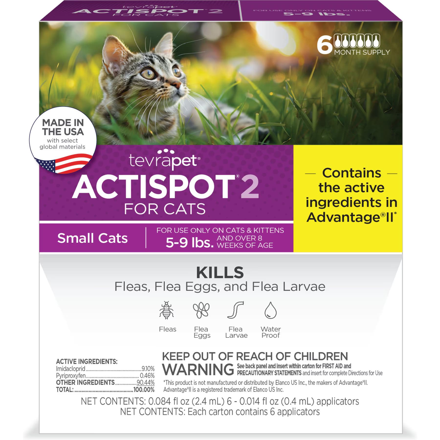 TevraPet TevraPet Actispot II Flea Prevention Spot Treatment for Cats, 5-9 lbs, 6 Doses