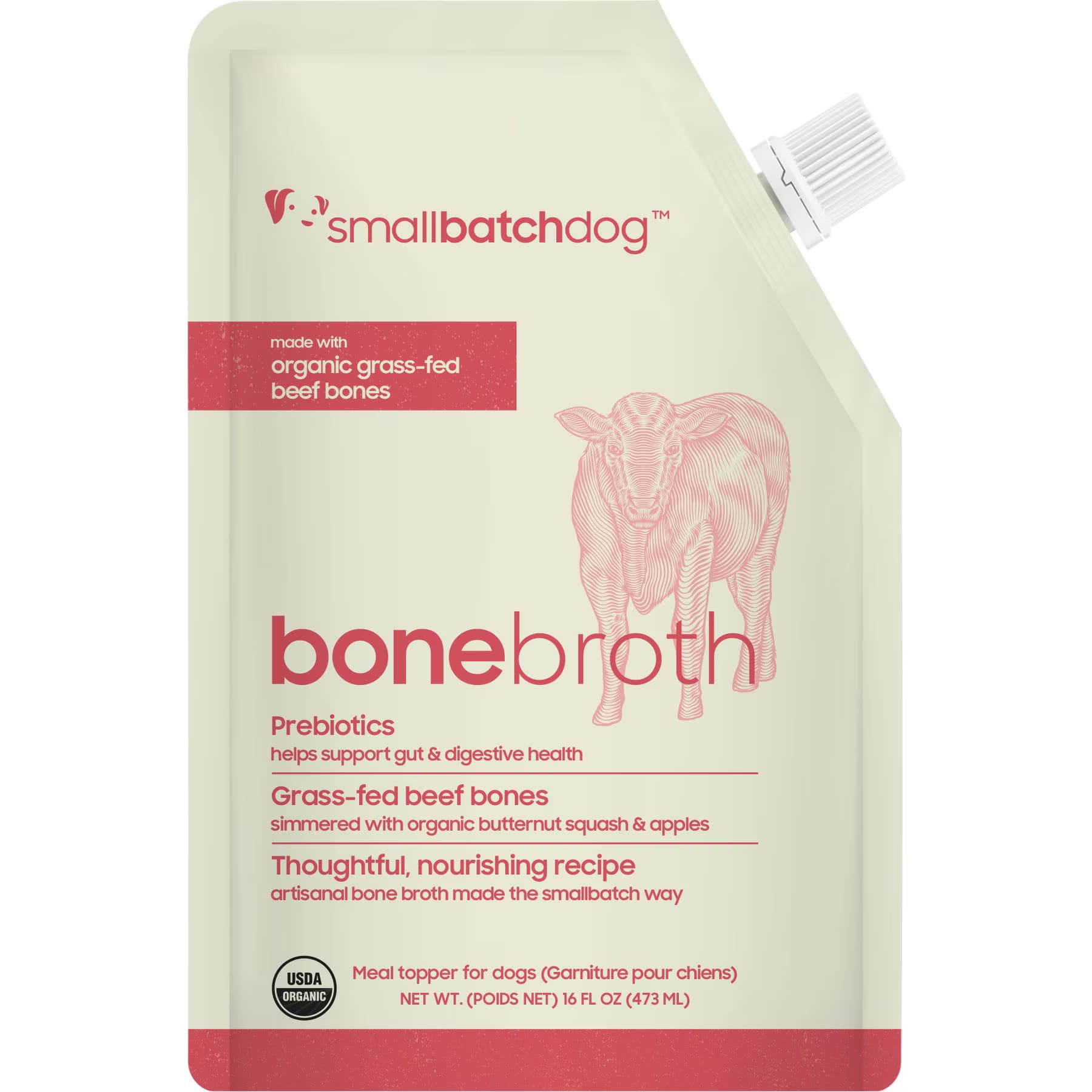 Smallbatch Pets Smallbatch Pets Organic Shelf Stable Adult Beef Bone Broth Grain-Free Liquid Wet Dog Food Topper, 16-fl oz bottle