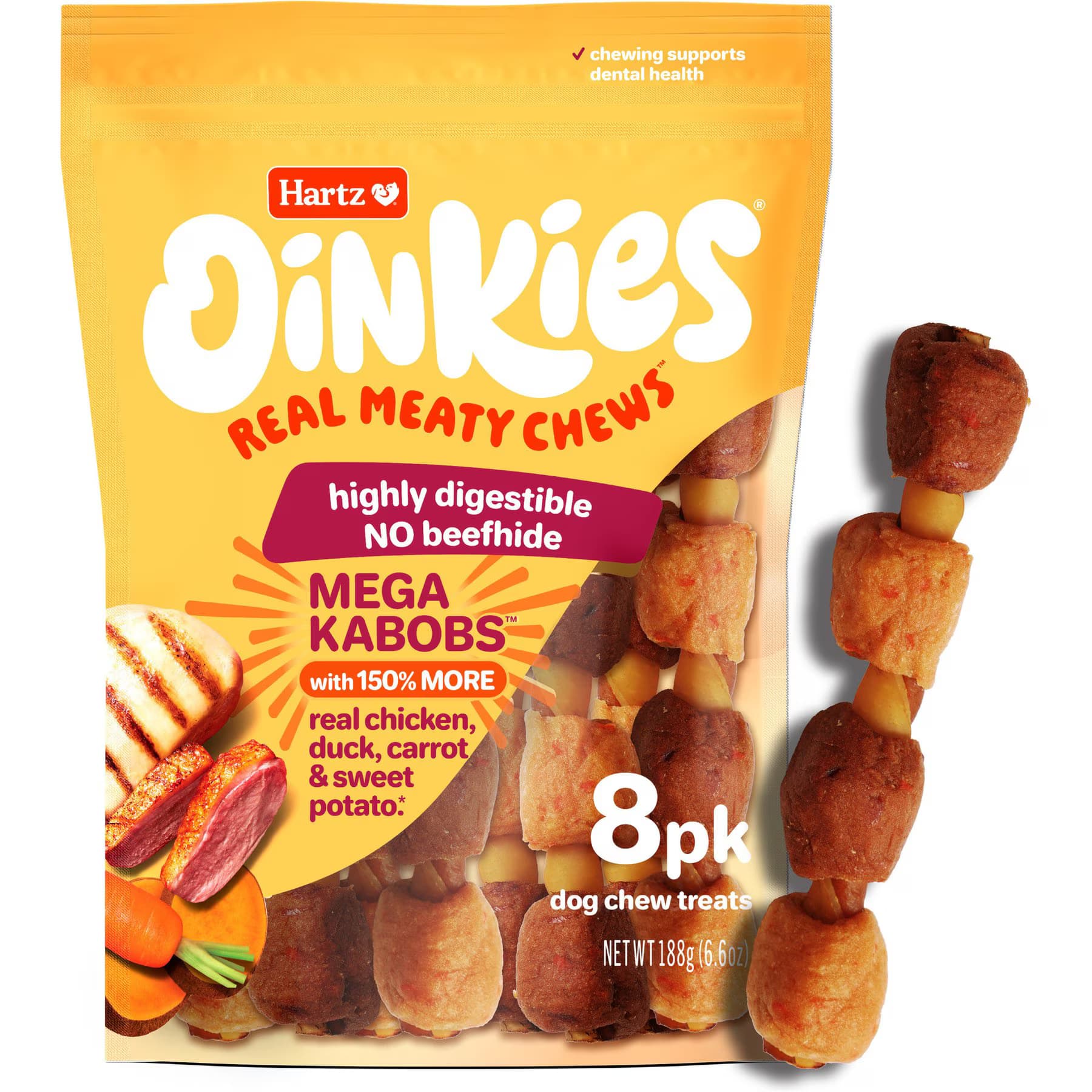 Hartz Hartz Oinkies Mega Kabobs with 100% Real Chicken Breast, Duck, Carrot & Sweet Potato Natural Dog Chews