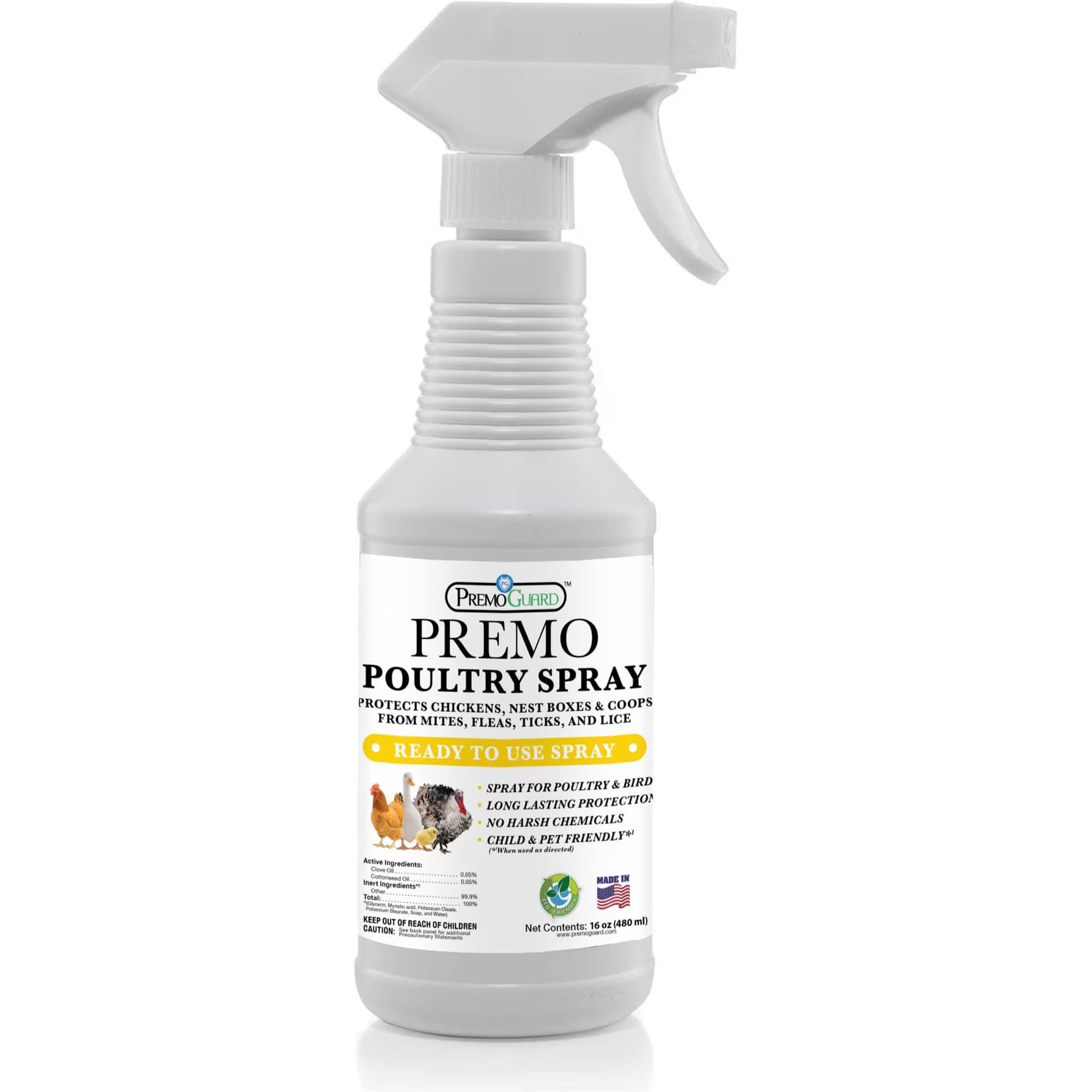 Premo Guard Premo Guard Protection for Chickens, Kills Scally Leg Mites, Mites, Flies, Fleas, & Ticks Poultry Spray, 128-fl oz bottle