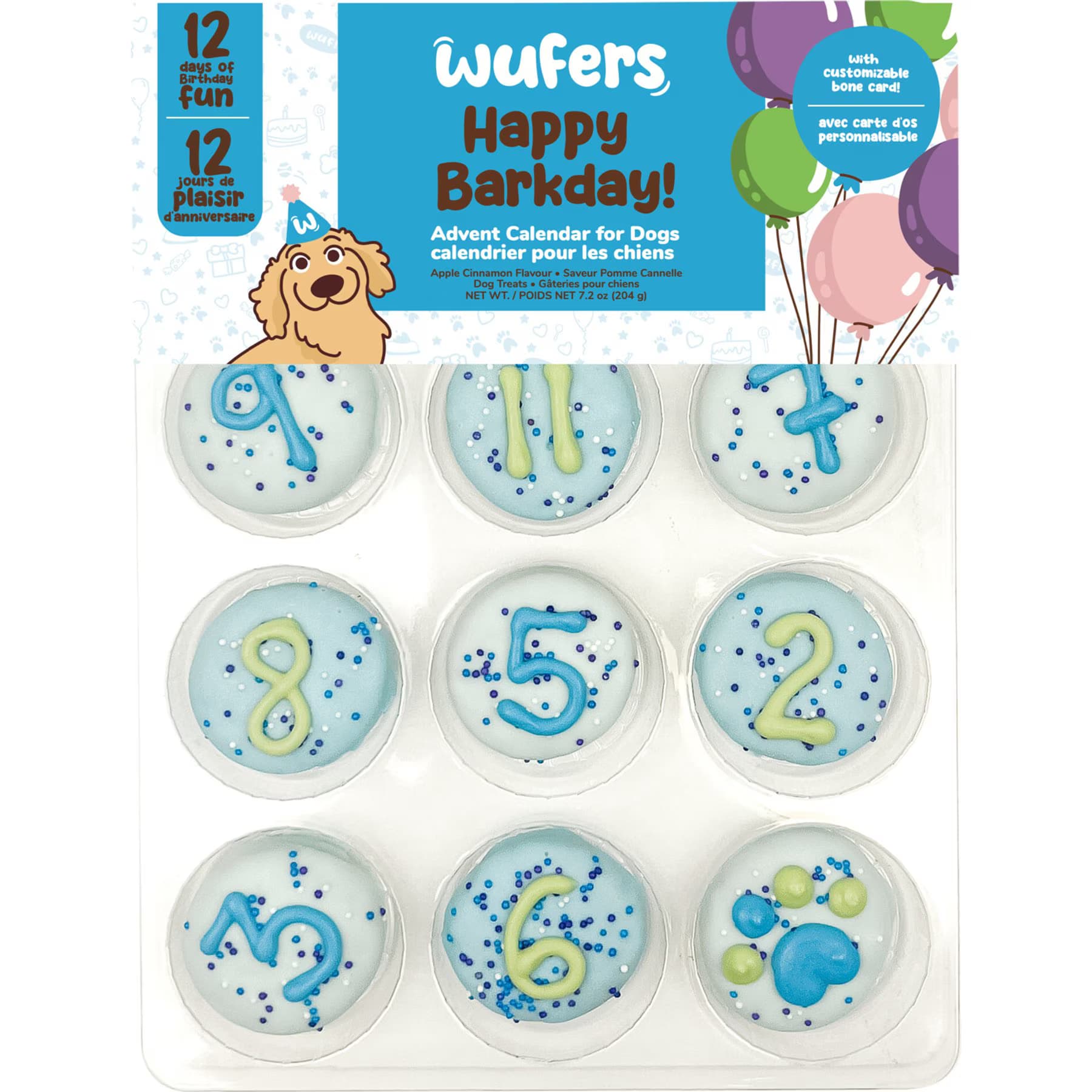 Wufers Wufers Happy Barkday 12-Day Birthday Advent Calendar Cookies Dog Treats, 7.2-oz — Blue