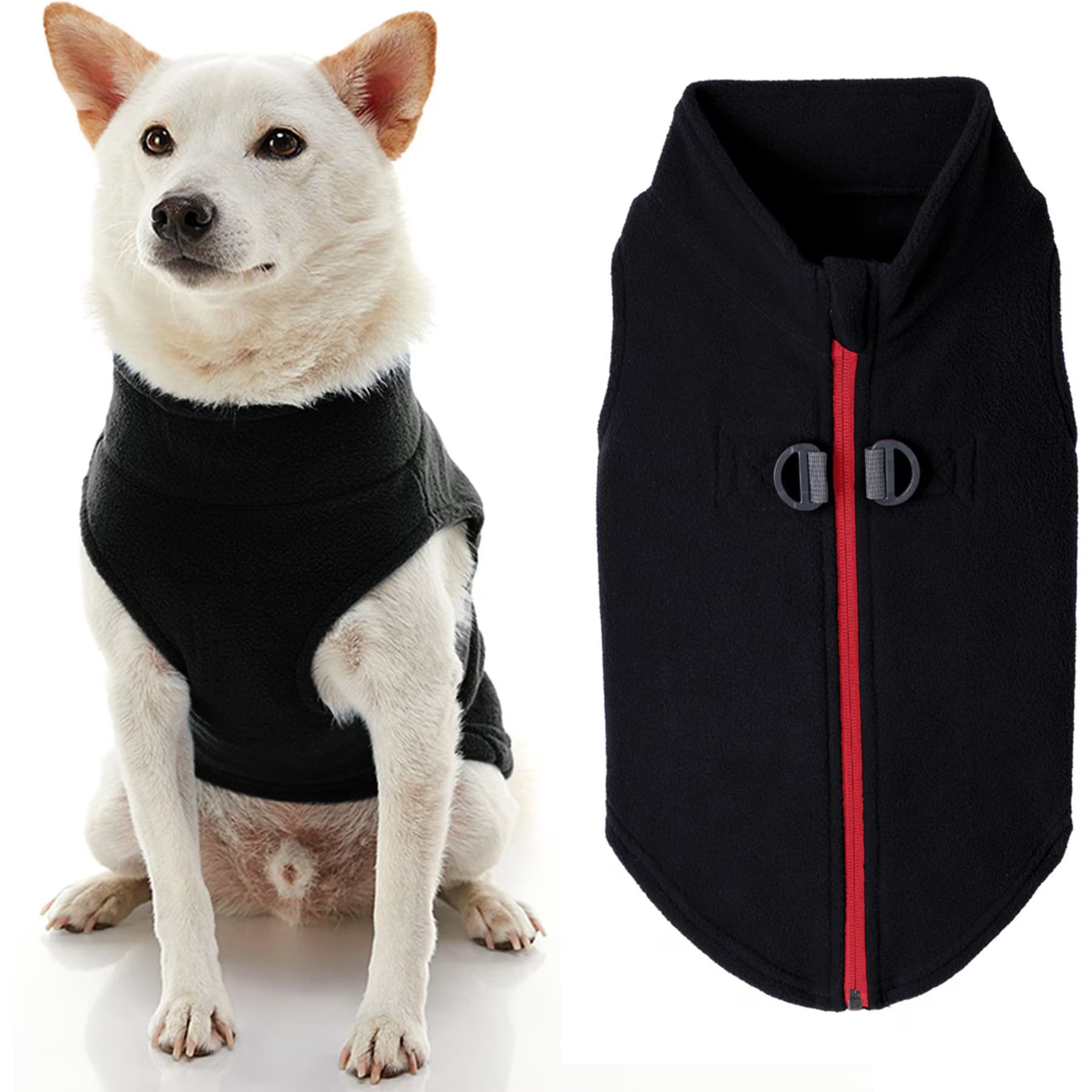 Gooby Gooby Zip-Up Fleece Dog Vest, Black, 2X-Large: 25.5-in chest