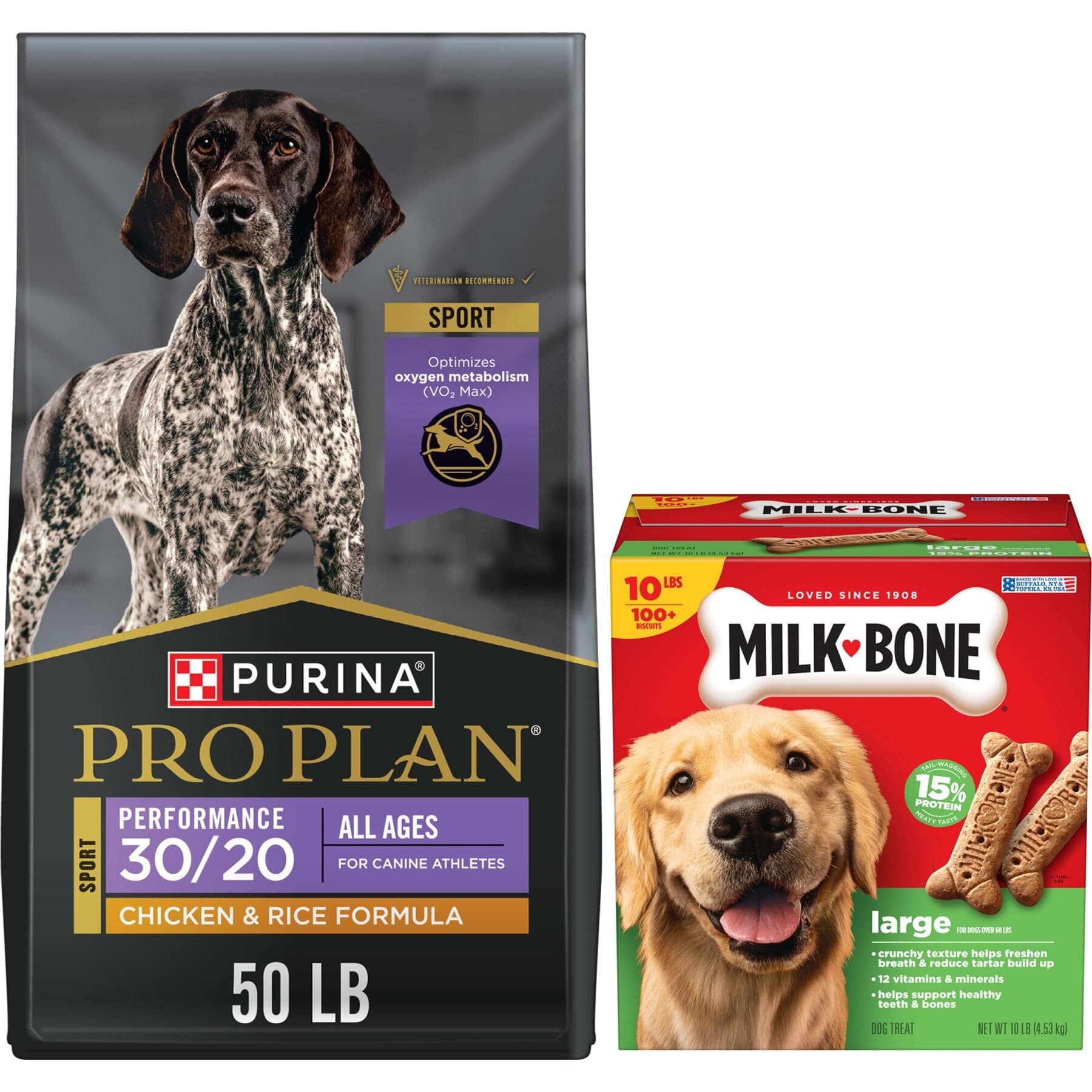 Milk-Bone||Purina Pro Plan Purina Pro Plan Sport All Life Stages Performance 30/20 Chicken & Rice Formula Dry Food + Milk-Bone Original Large Biscuit Dog Treats