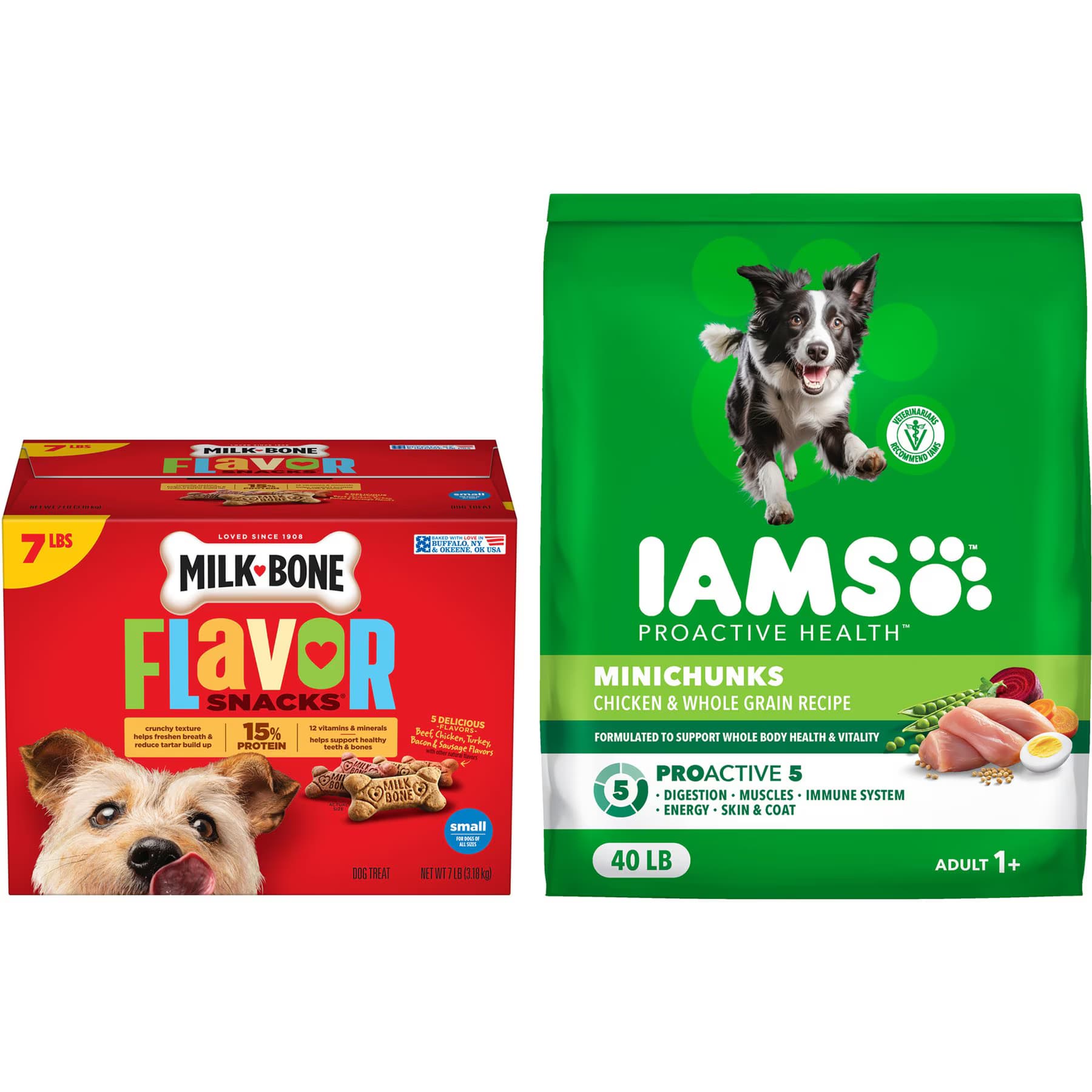 Iams||Milk-Bone Iams ProActive Health Adult MiniChunks Dry Food + Milk-Bone Flavor Snacks for Small/Medium Dogs
