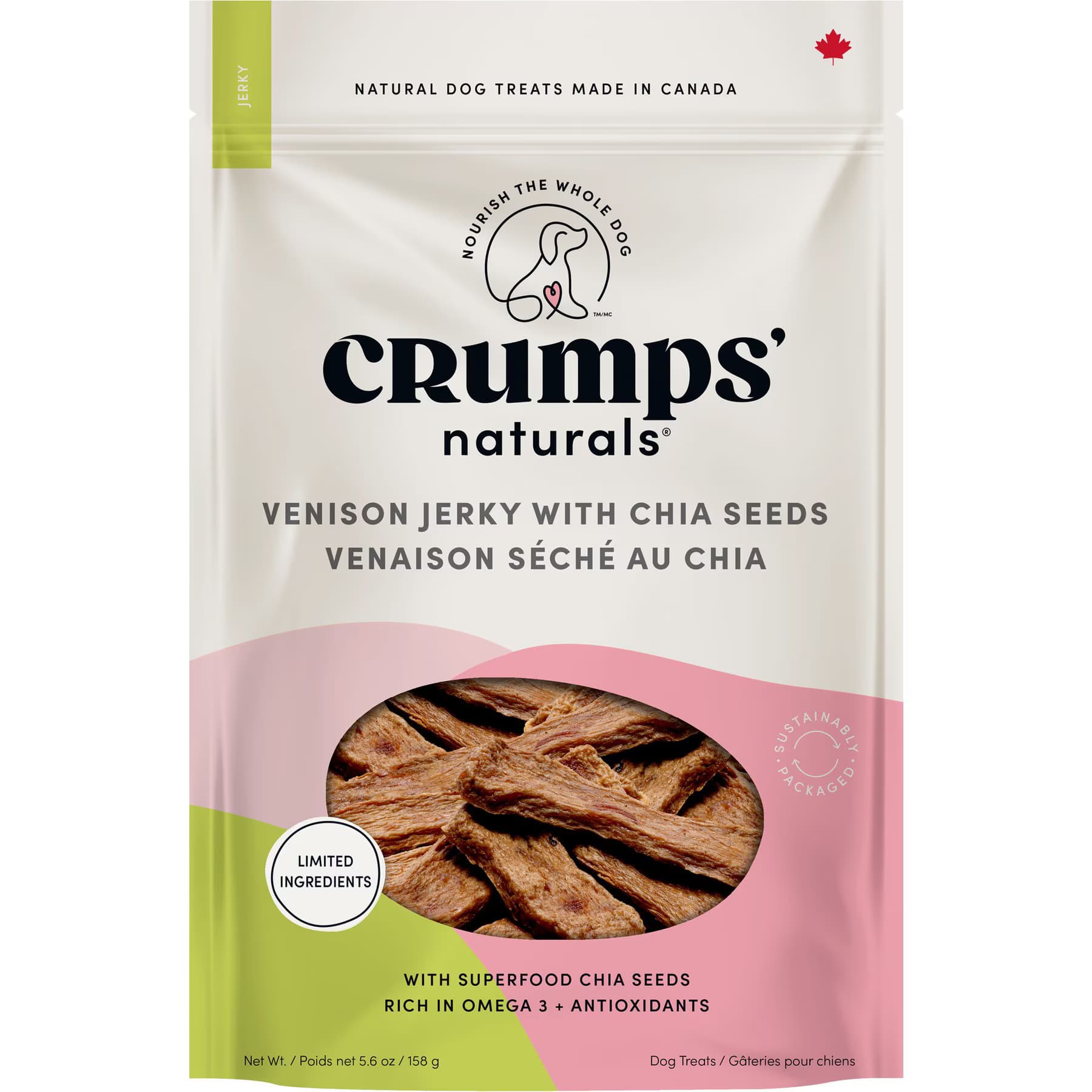 Crumps' Naturals Crumps’ Naturals Venison Jerky with Chia Seeds Dog Treats