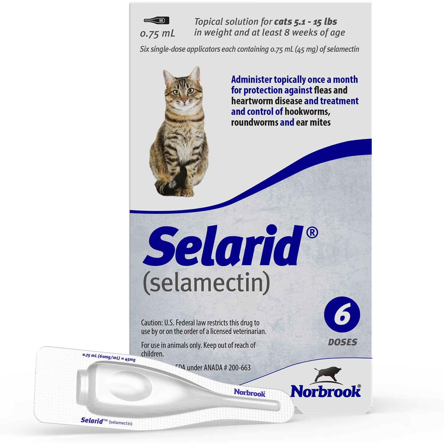 Selarid Selarid Topical Solution for Cats, 5.1-15 lbs, (Blue Box), 6 Doses (6-mos. supply)
