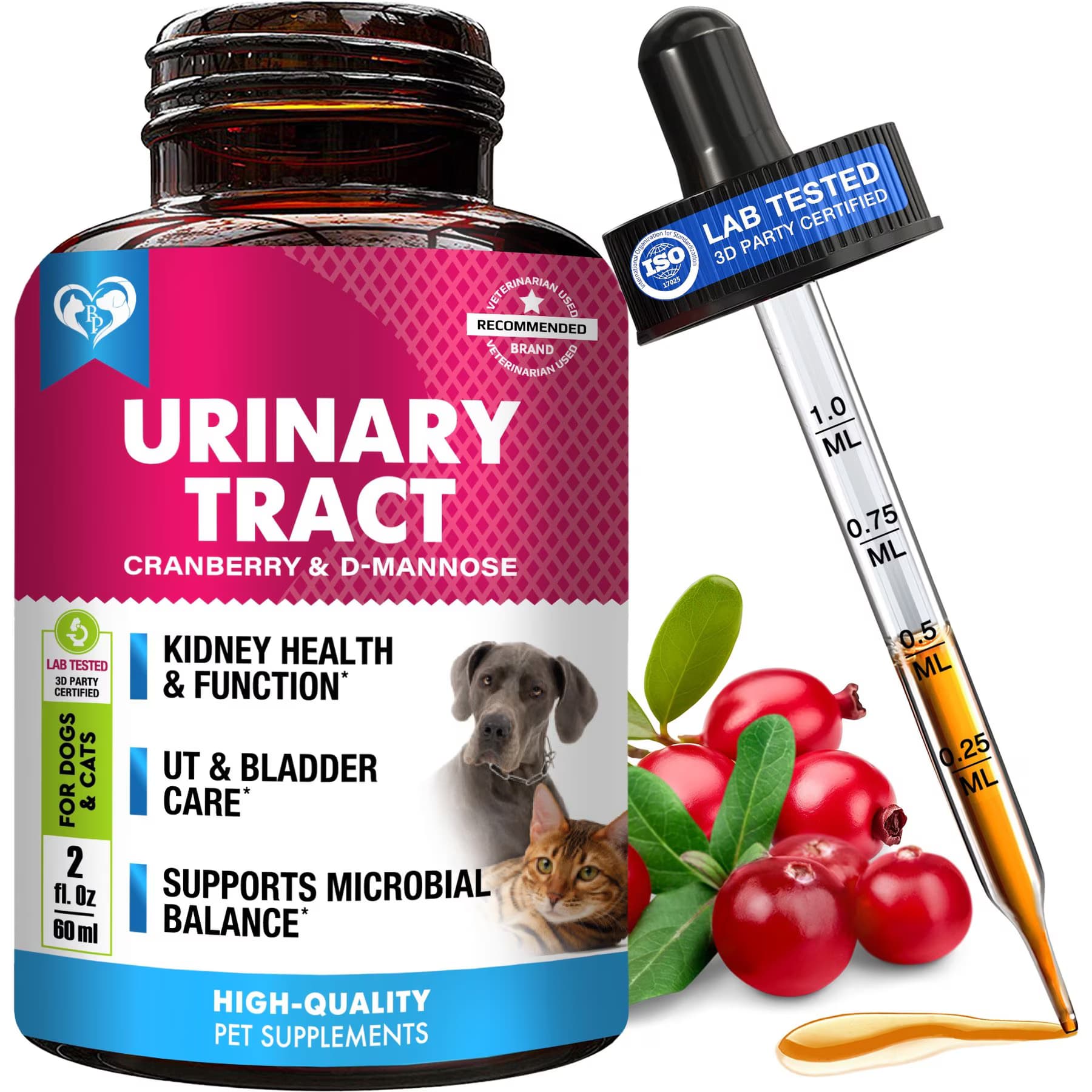 Beloved Pets Beloved Pets Urinary Tract Infection Treatment & Natural UTI Medicine Cranberry Dog & Cat Supplement, 2-fl oz bottle
