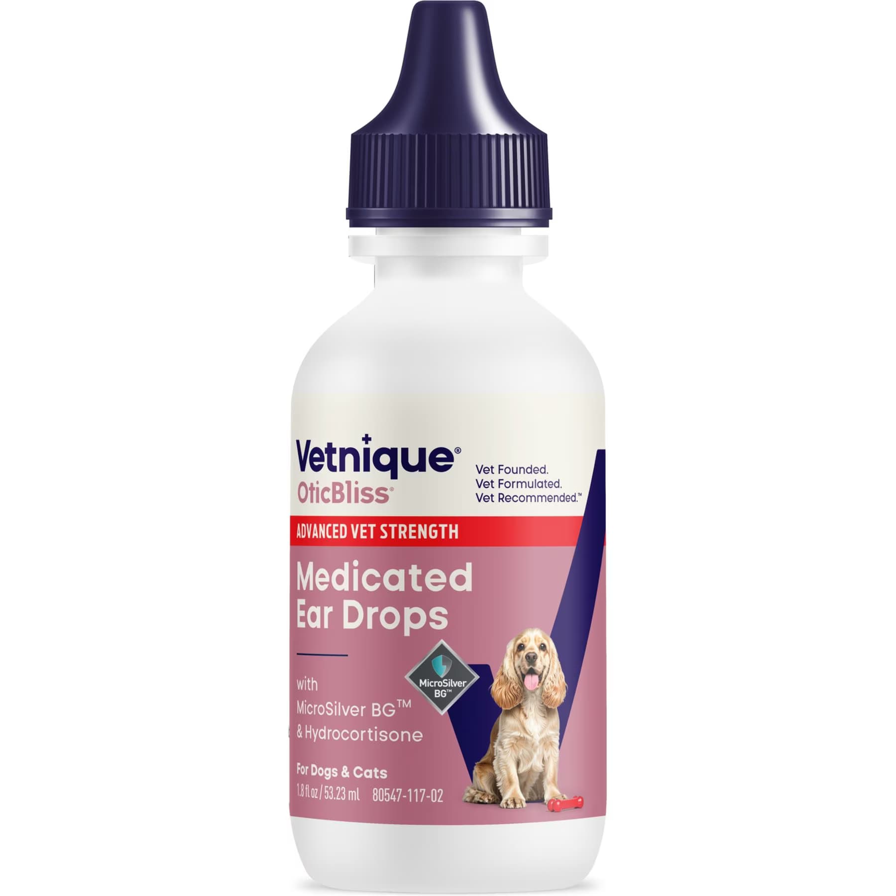 Vetnique Labs Vetnique Labs OticBliss Advanced Vet Strength Medicated Ear Infection Drops for Hydrocortisone & MicroSilver BG for Dog & Cat, 1.8-fl oz bottle