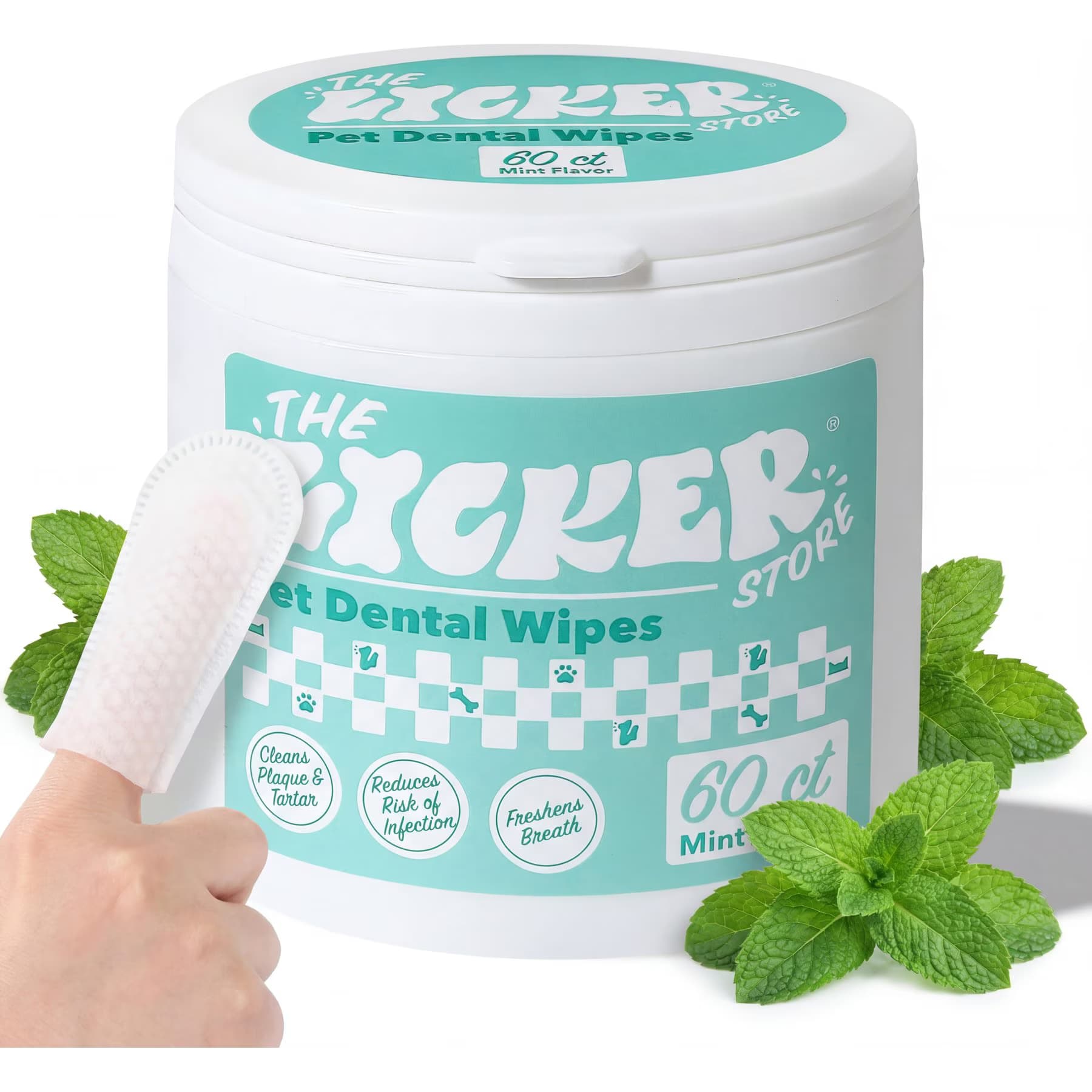 THE LICKER STORE THE LICKER STORE Hypoallergenic Aloe Vera Leaf, Coconut Oil & Honey with Mint Scent Plaque Removal Dog Dental Wipes