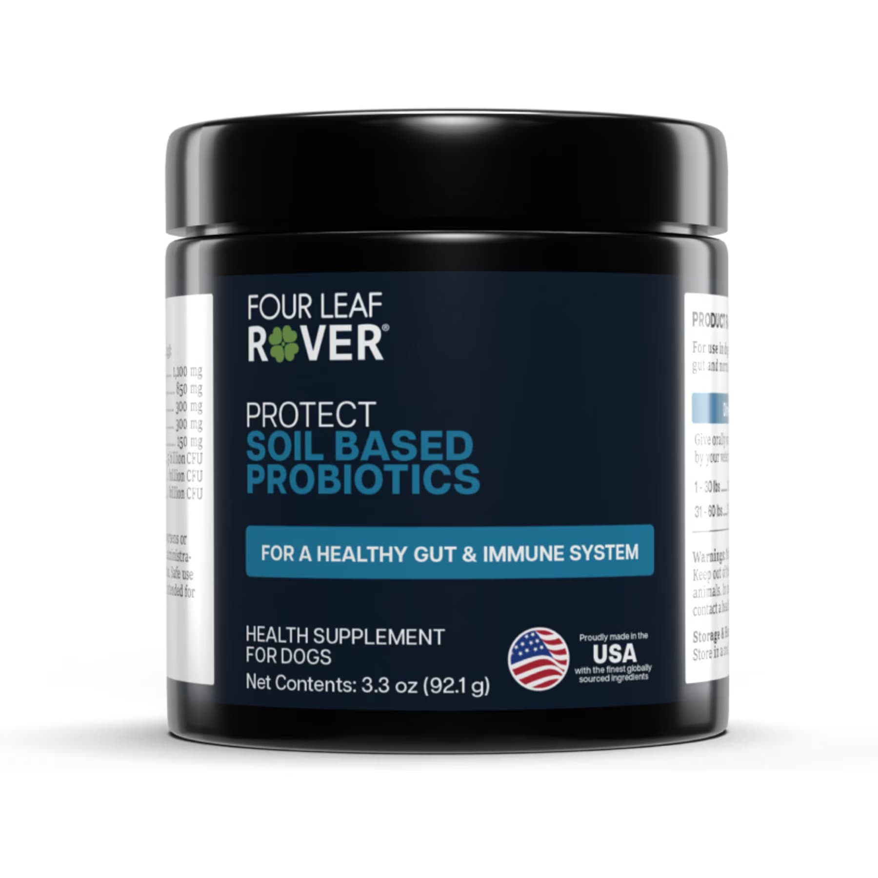 Four Leaf Rover Four Leaf Rover Gut & Immune Support Protect Soil-Based Probiotic & Daily Detox Supplement Digestive Health Flavored Powder Digestive Aid for Dogs, 3.3-oz