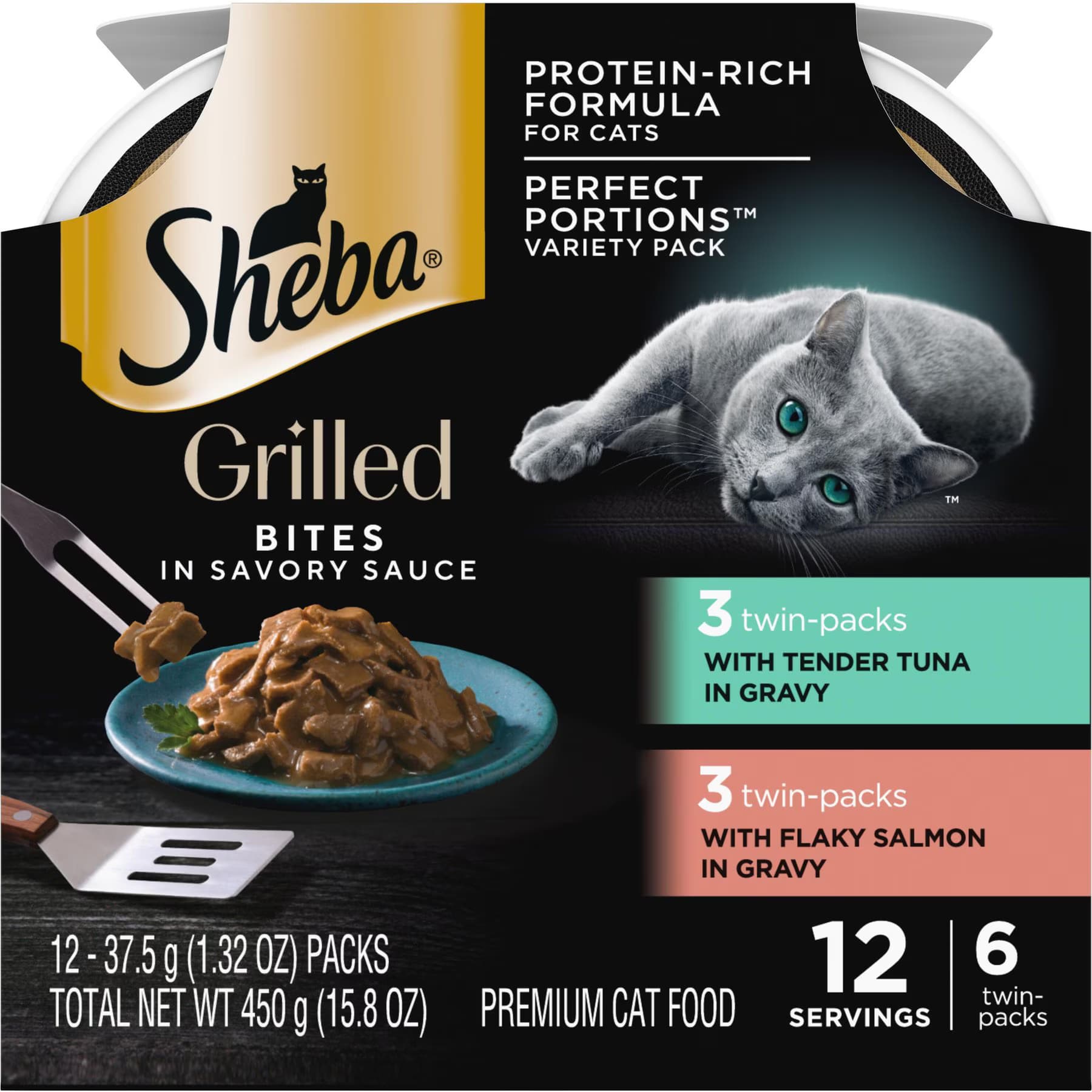 Sheba Sheba Grilled in Savory Sauce Variety Pack Adult Variety Pack: Salmon & Tuna Wet Cat Food, 2.64-oz twin-pack trays