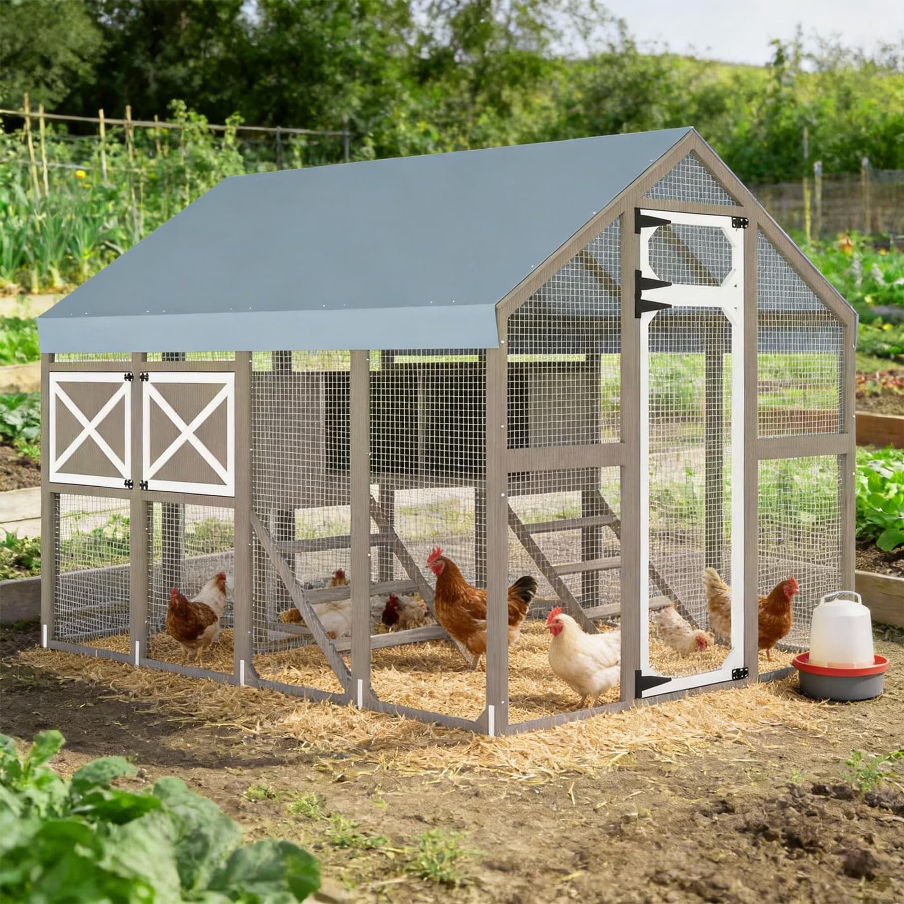 Petscosset Petscosset Waterproof Cover Wooden Chicken Coop Run Cage with Nesting Boxes, 8 to 12 Chicken Flock Size Large Capacity, 94.5 x 70 x 71-in