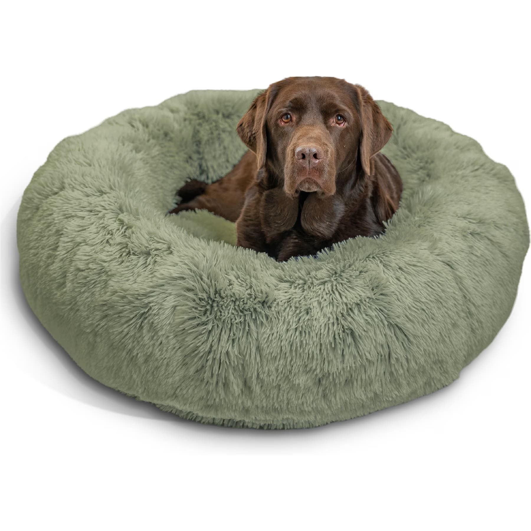 Best Friends by Sheri The Original Calming Shag Fur Donut Cuddler Cat & Dog Bed, Sage, X-Large — view 4