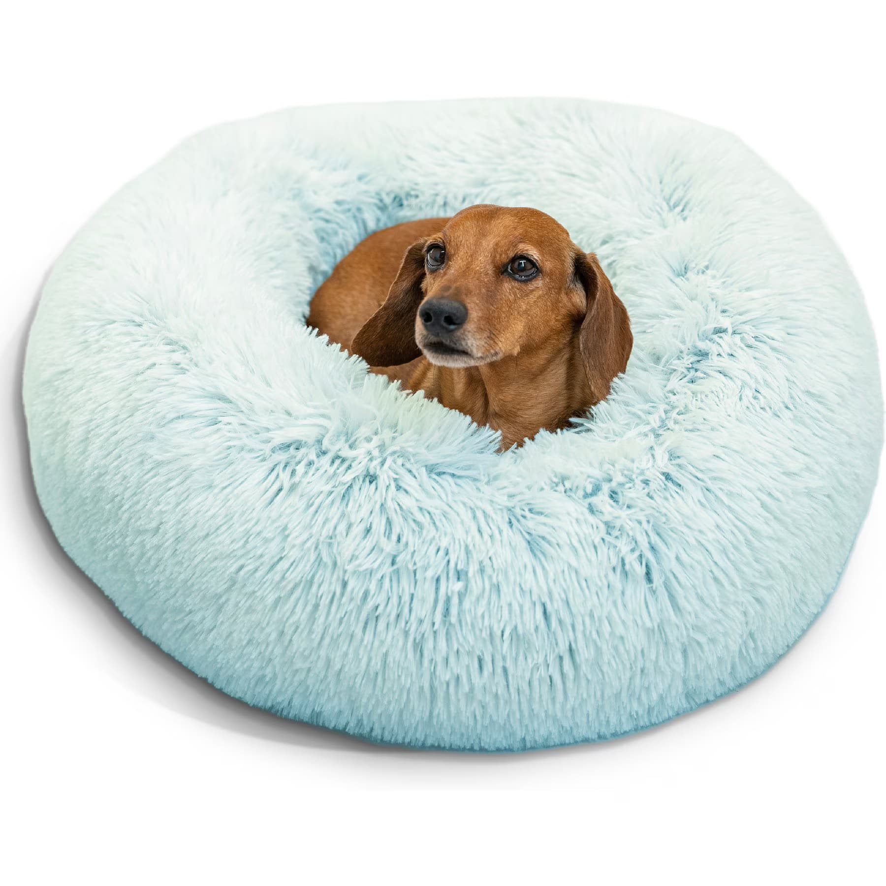 Best Friends by Sheri Best Friends by Sheri The Original Calming Shag Fur Donut Cuddler Cat & Dog Bed, Baby Blue, X-Large