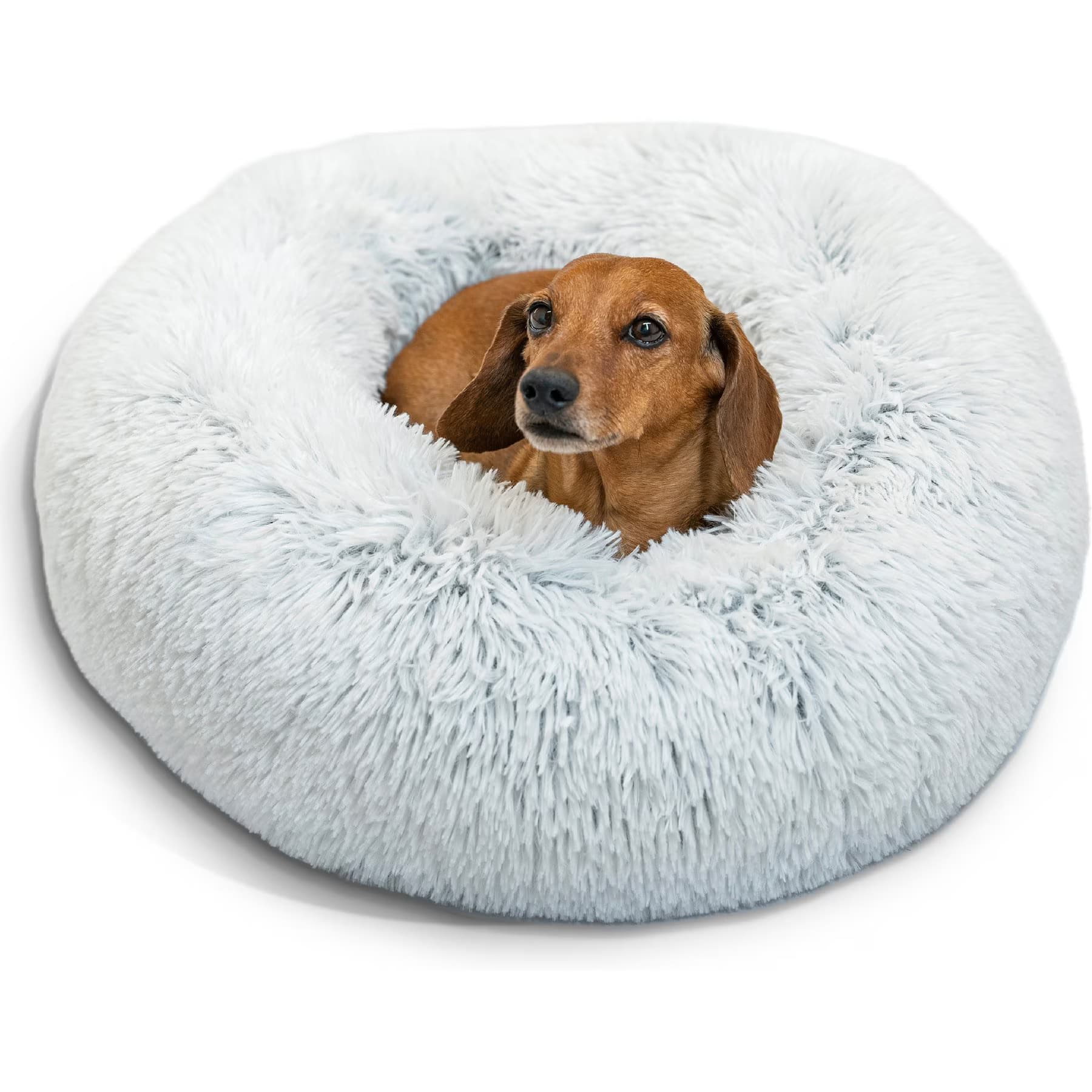 Best Friends by Sheri Best Friends by Sheri The Original Calming Shag Fur Donut Cuddler Cat & Dog Bed, Frost, XX-Large