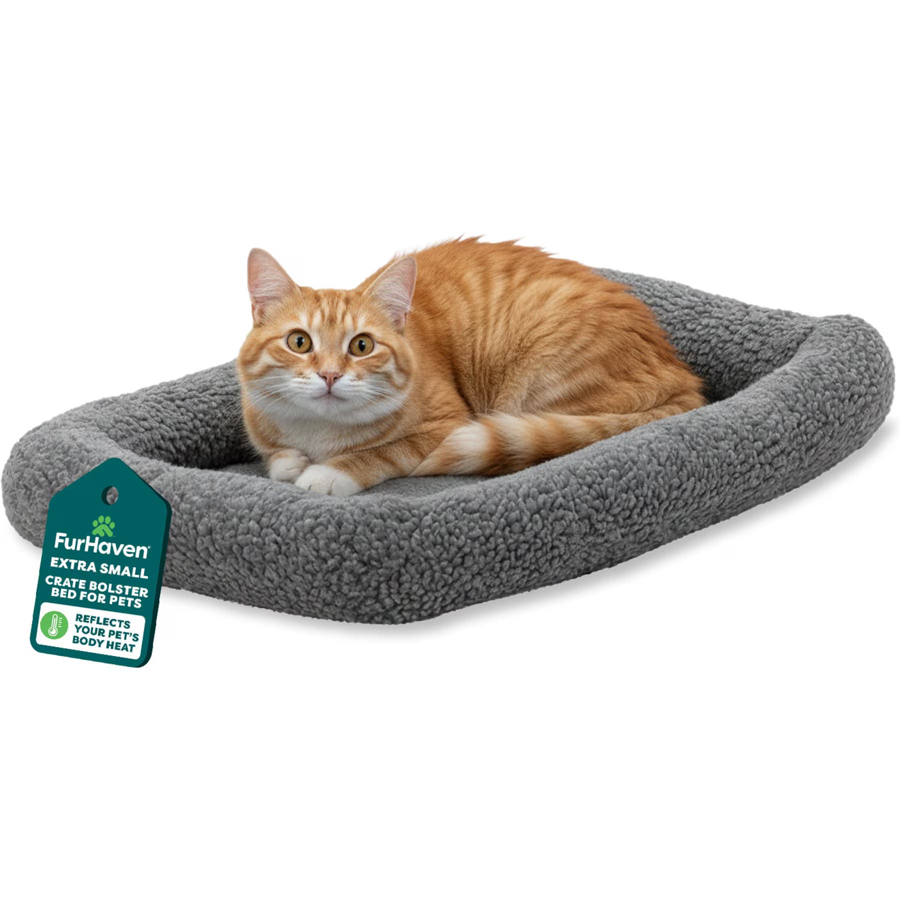FurHaven Faux Wool Crate Bolster Cat & Dog Bed, Gray, X-Small — view 3