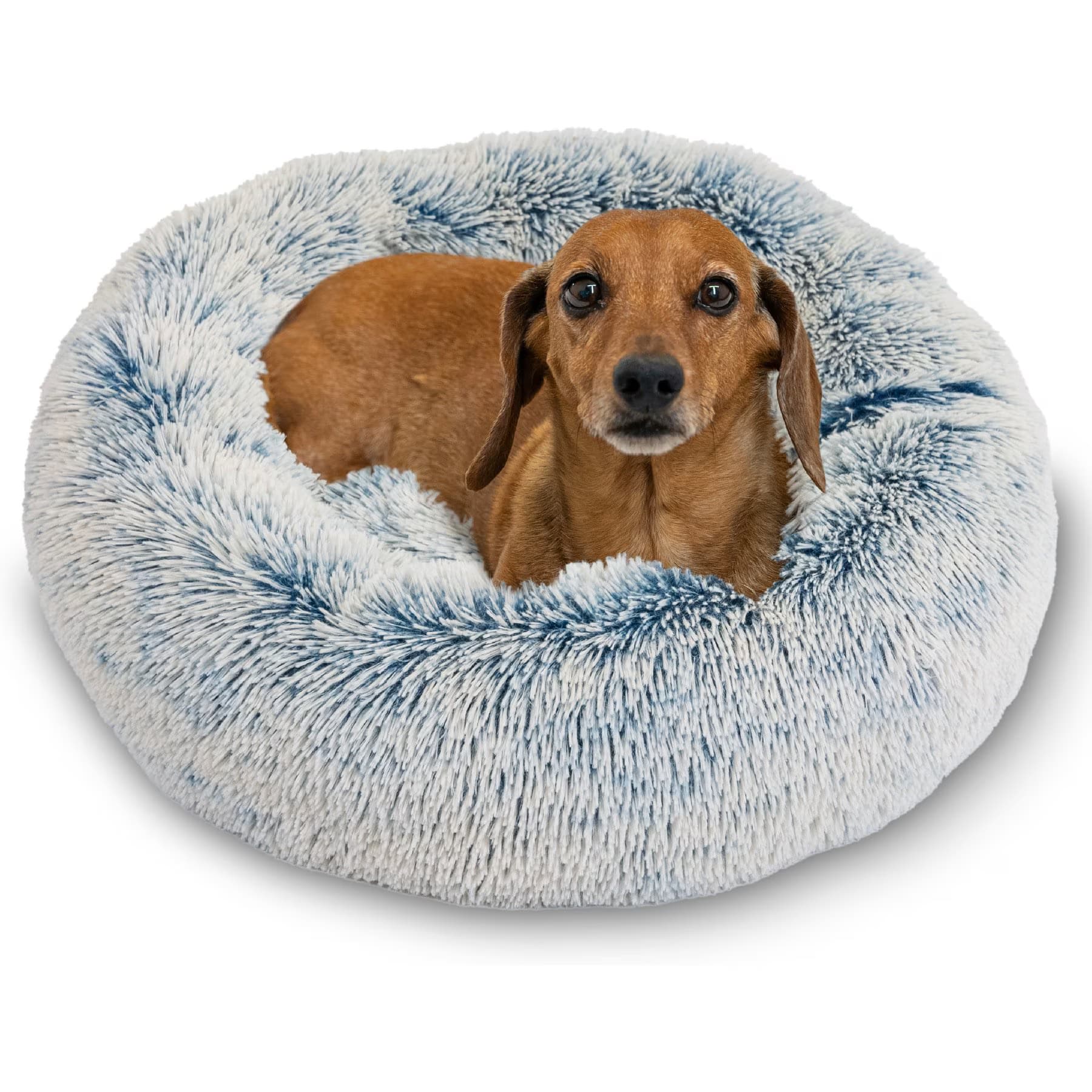 Best Friends by Sheri The Original Calming Shag Fur Donut Cuddler Cat & Dog Bed, Denim, X-Large — view 2