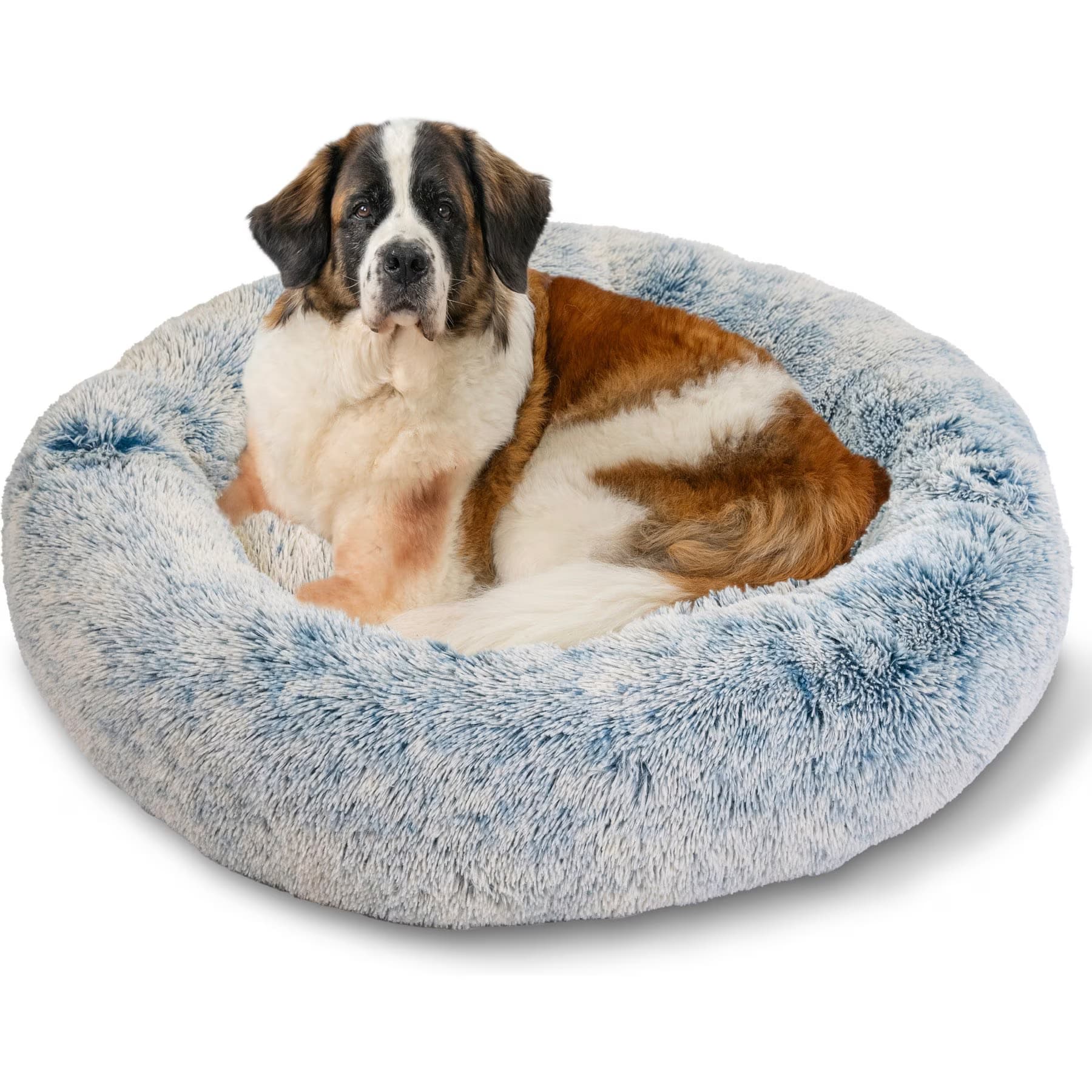 Best Friends by Sheri The Original Calming Shag Fur Donut Cuddler Cat & Dog Bed, Denim, X-Large — view 4