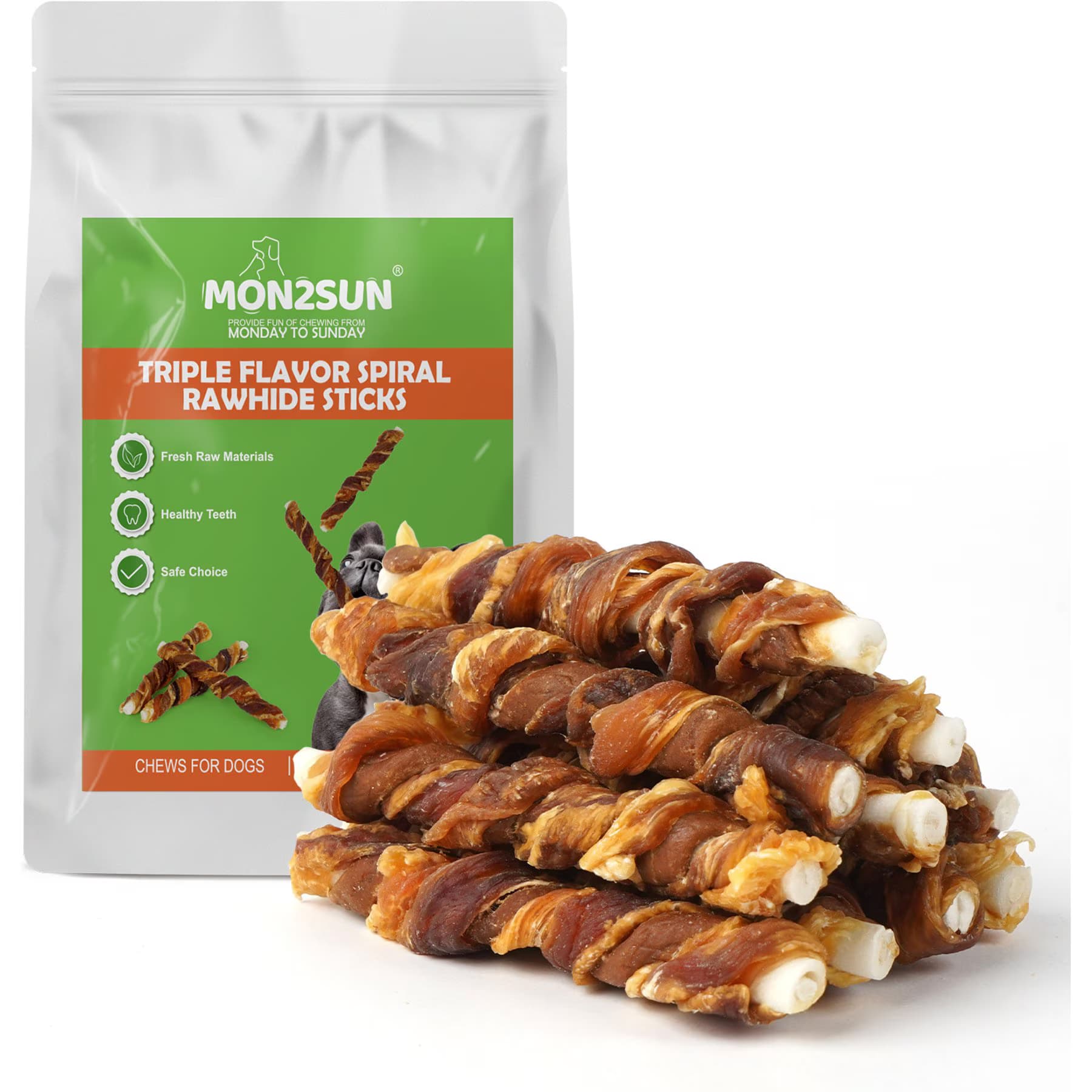 MON2SUN MON2SUN Triple Flavor High-Protein Chicken Liver Duck & Chicken Spiral Rawhide Sticks Dog Treats