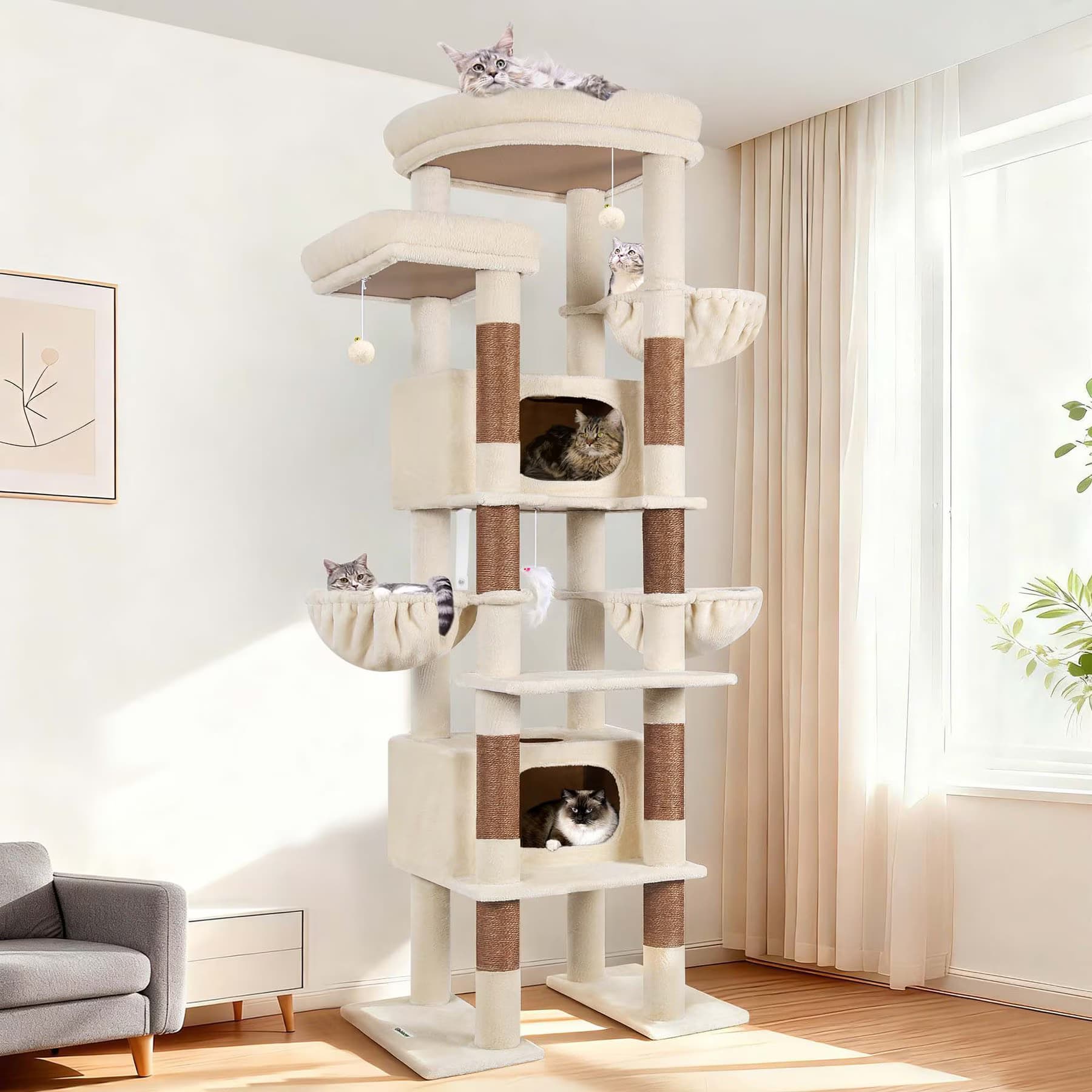 Globlazer Globlazer Maine Coon 84-in Plush Condo Cat Tree, Beige