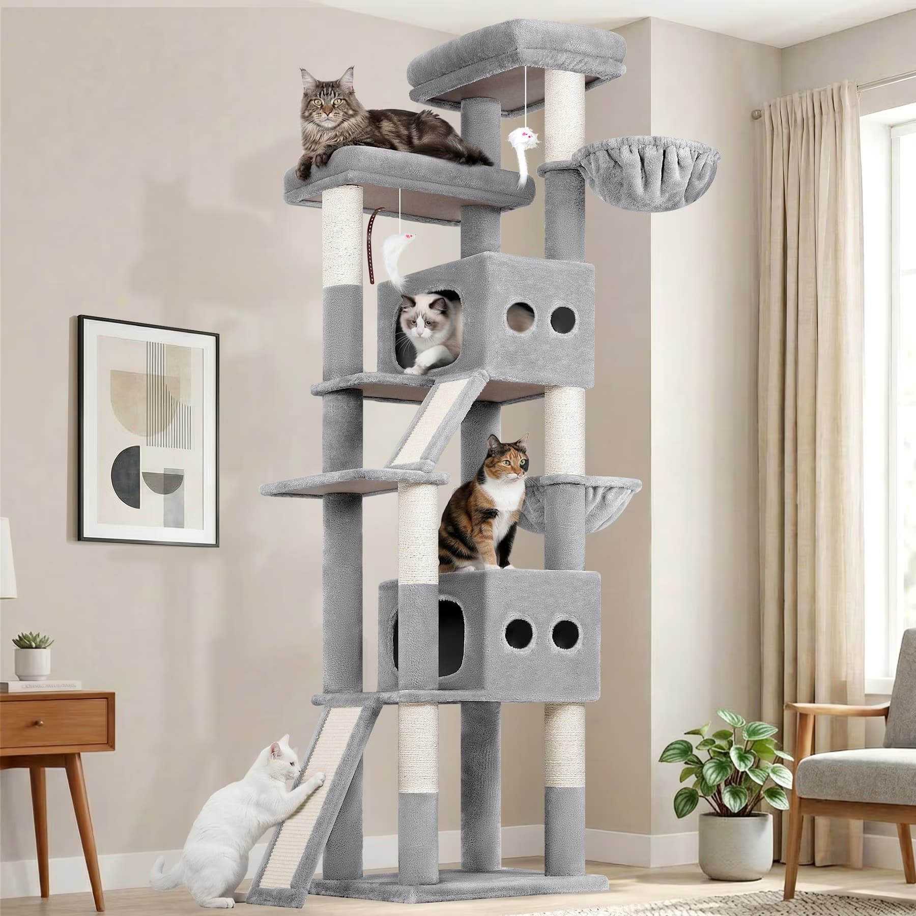 Globlazer Globlazer Multi-Level Tall Tower 83-in Plush Condo Cat Tree, Light Gray