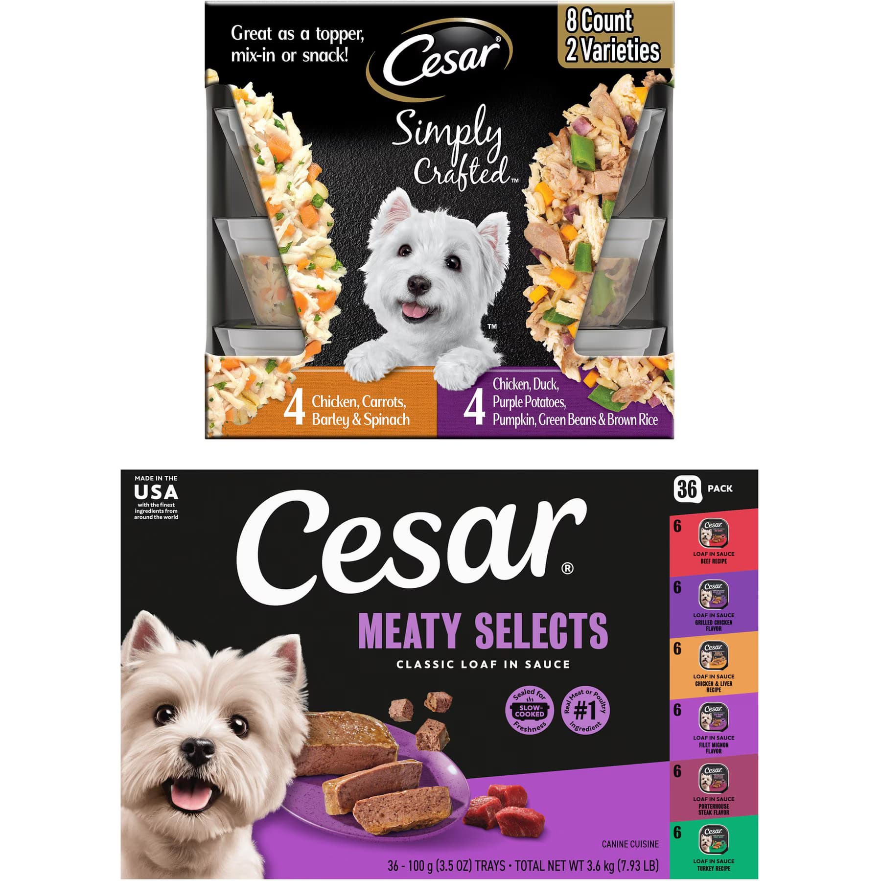Cesar Cesar Classic Loaf in Sauce Adult Variety Pack Wet Food + Simply Crafted Variety Pack Adult Wet Dog Food Meal Topper