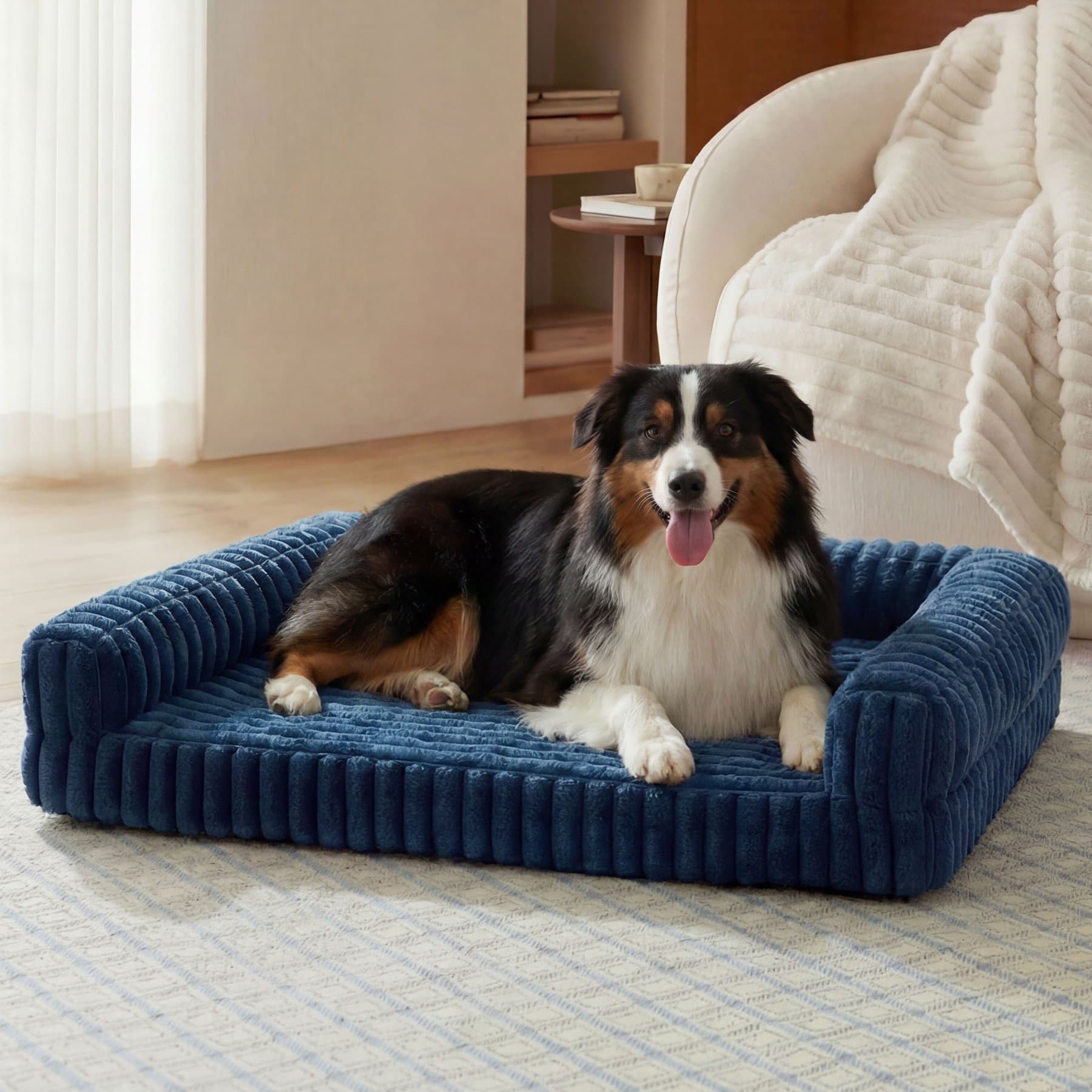 Bedsure Bedsure ComfyFleece Orthopedic Waterproof Dog Sofa Bed with Corduroy Removable Cover, Blue, X-Large