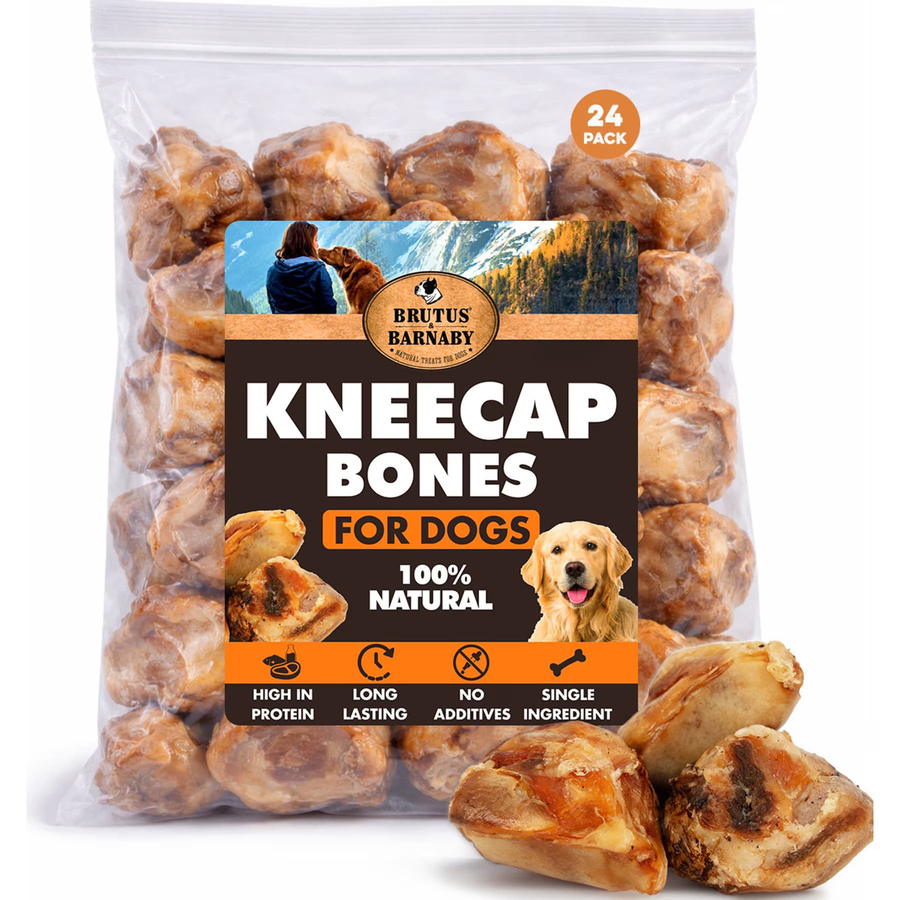 Brutus & Barnaby Brutus & Barnaby Long Lasting Kneecap 3 to 4-in High Protein Beef Dog Bones