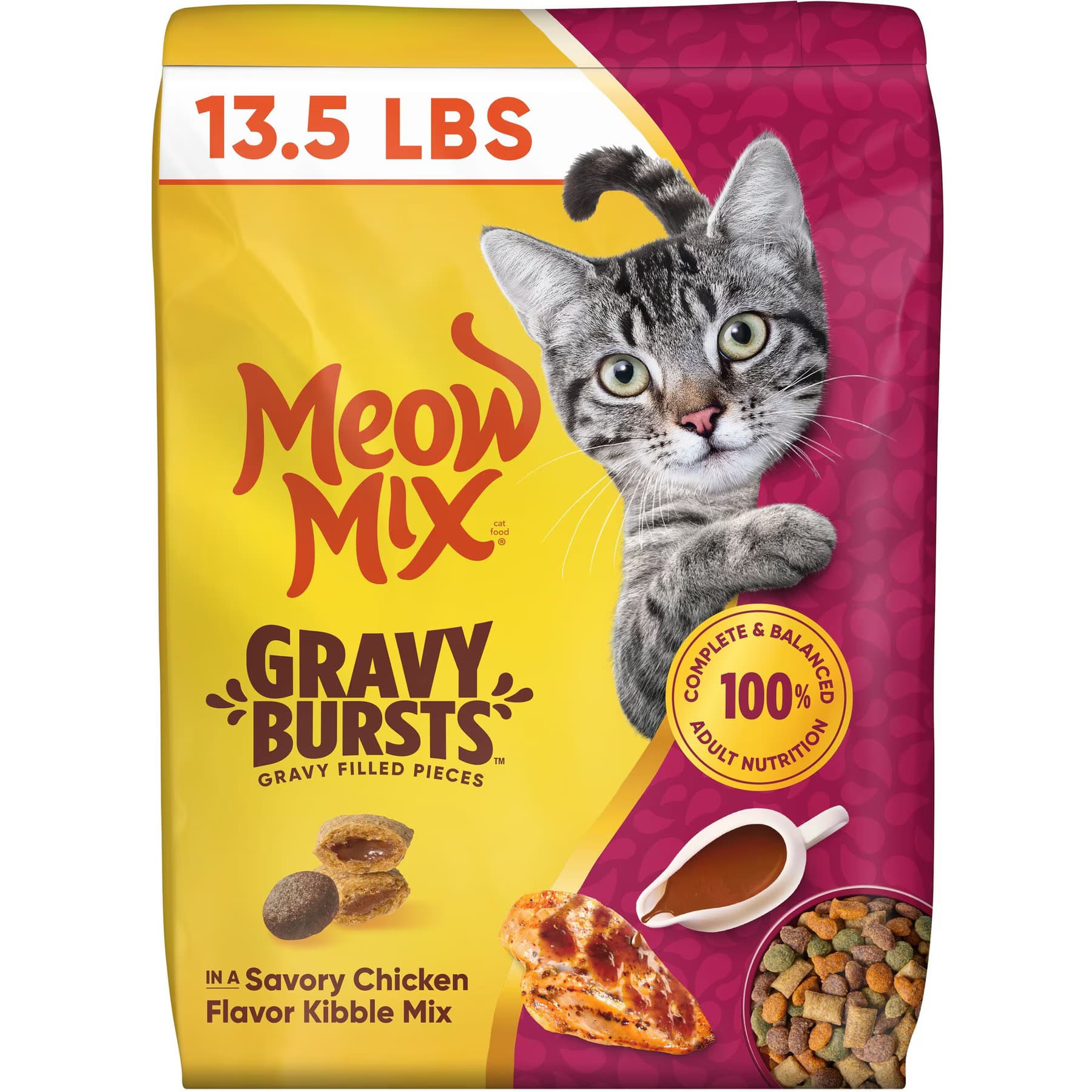 Meow Mix Gravy Bursts Savory Chicken Flavor Mix Gravy Filled Dry Cat Food — view 2