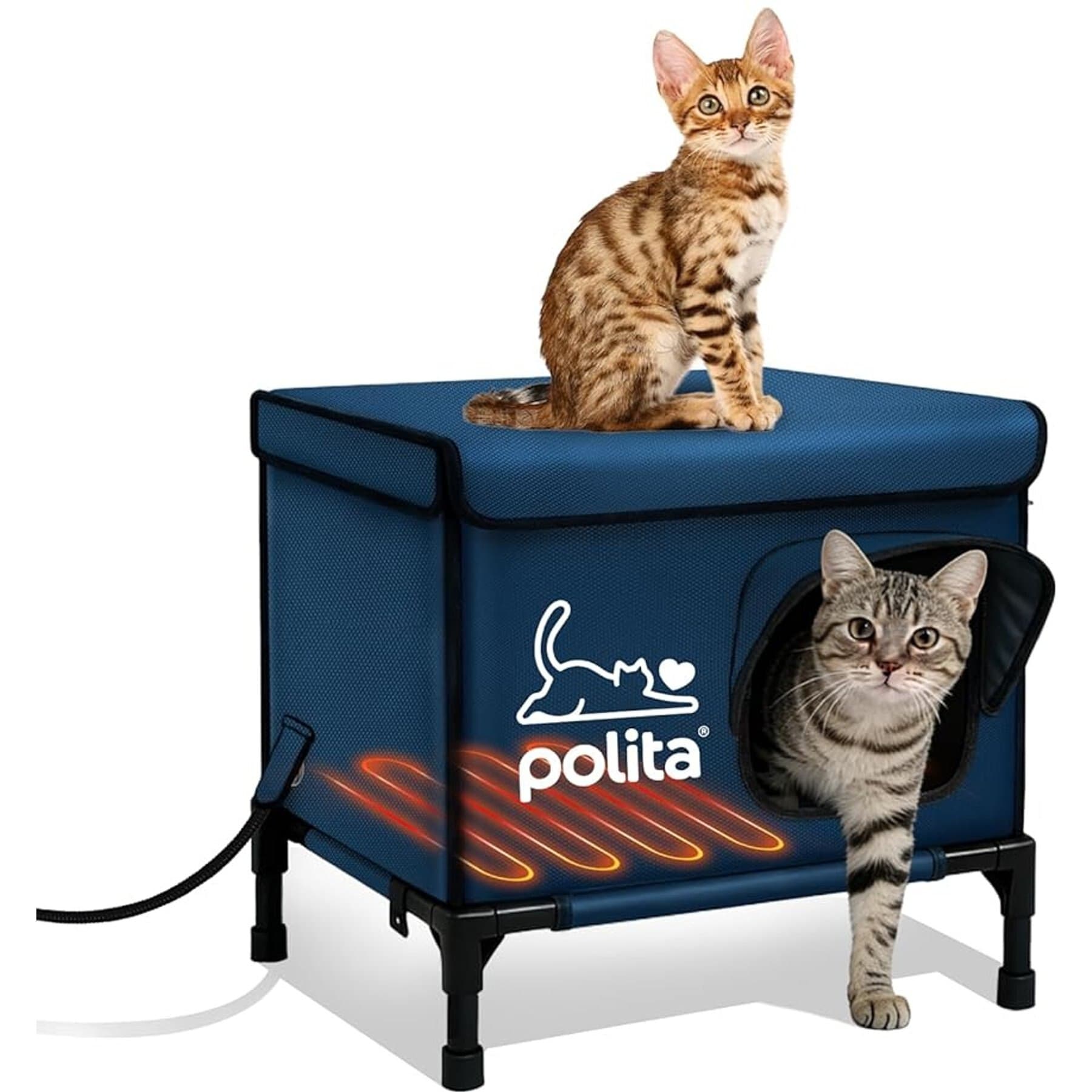 Polita Polita Indestructible Insulated Weatherproof Heated Cat House, Deep Blue, Medium