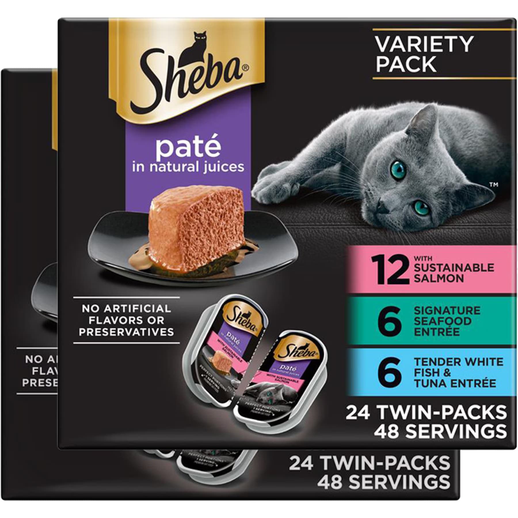Sheba Perfect Portions Seafood Pate Variety Pack Grain-Free Adult Variety Pack: Seafood Wet Cat Food Trays, 2.6-oz — view 2