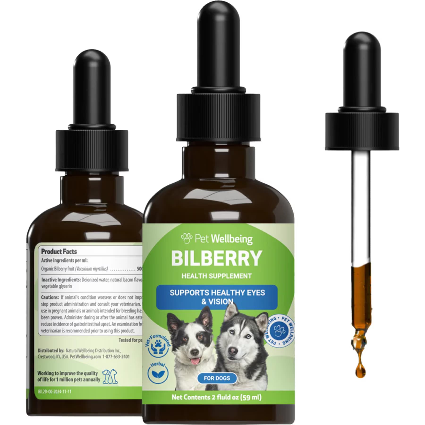 Pet Wellbeing Pet Wellbeing Bilberry Supports Healthy Vision & Capillaries Bacon Flavored Liquid Supplement for Dogs, 2-oz