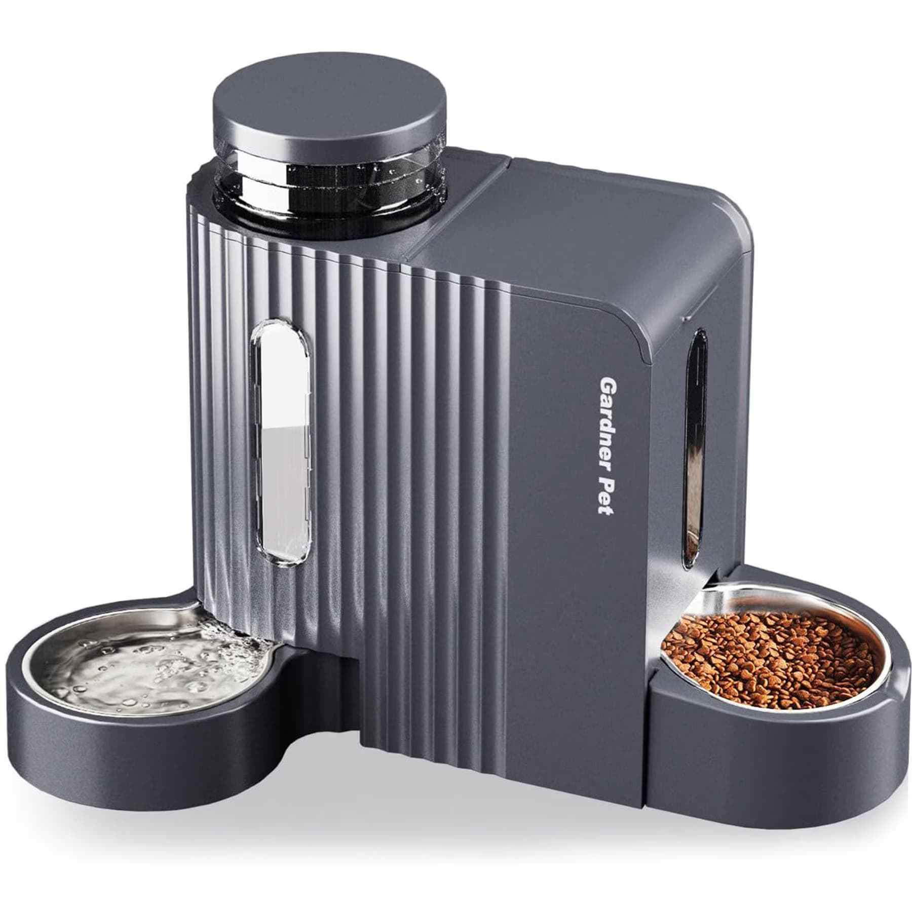 Gardner Pet Gardner Pet 2-in-1 Feeder & Water Dispenser, Gravity with Stainless Steel Bowl BPA-Free Polypropylene Dog & Cat Waterer, 6-L, Grey