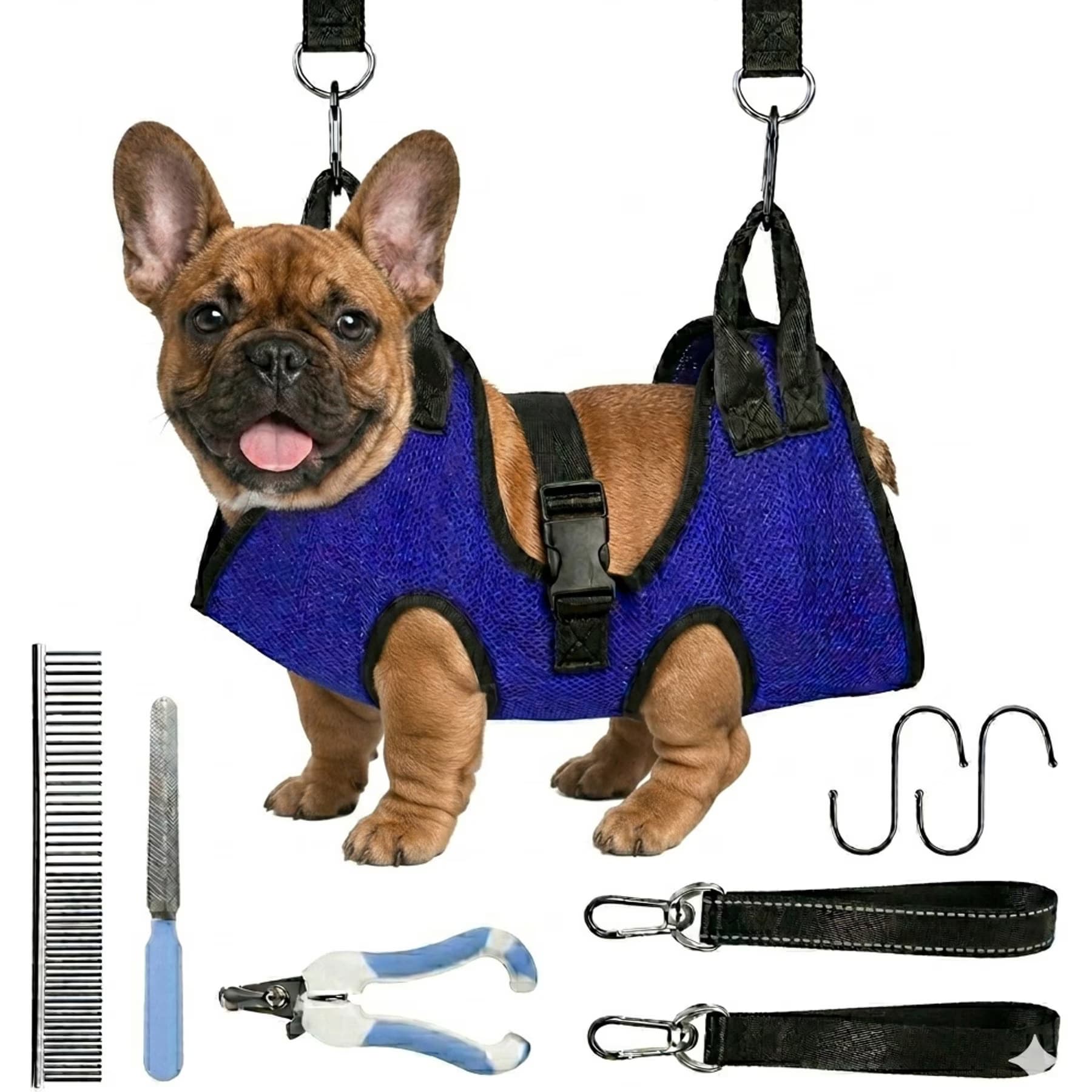 HOMAGICO Hammock Restraint Bag Dog & Cat Grooming Harness & Nail Trimmer, Deep Blue, Large: 22.4 x 33.4-in — view 2