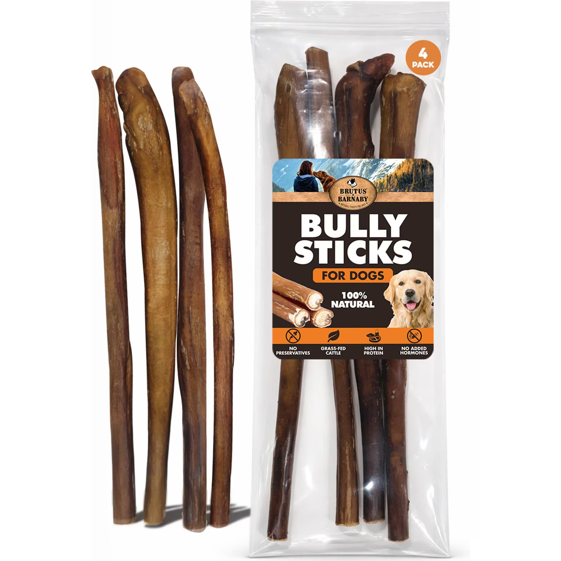 Brutus & Barnaby Brutus & Barnaby 12-Inch Single Ingredient High Protein & Rawhide-Free Bully Sticks Dog Chews — 12″ Regular