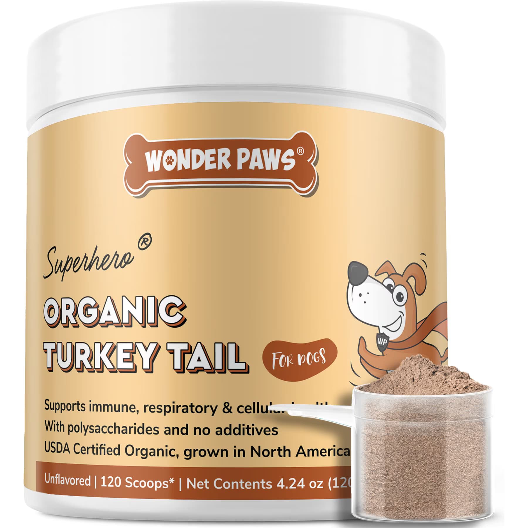 Wonder Paws Wonder Paws Organic Turkey Tail Mushroom Powder Immunity, Respiratory, Digestion & Cellular Health Supplement for Dogs, 4.24-oz jar