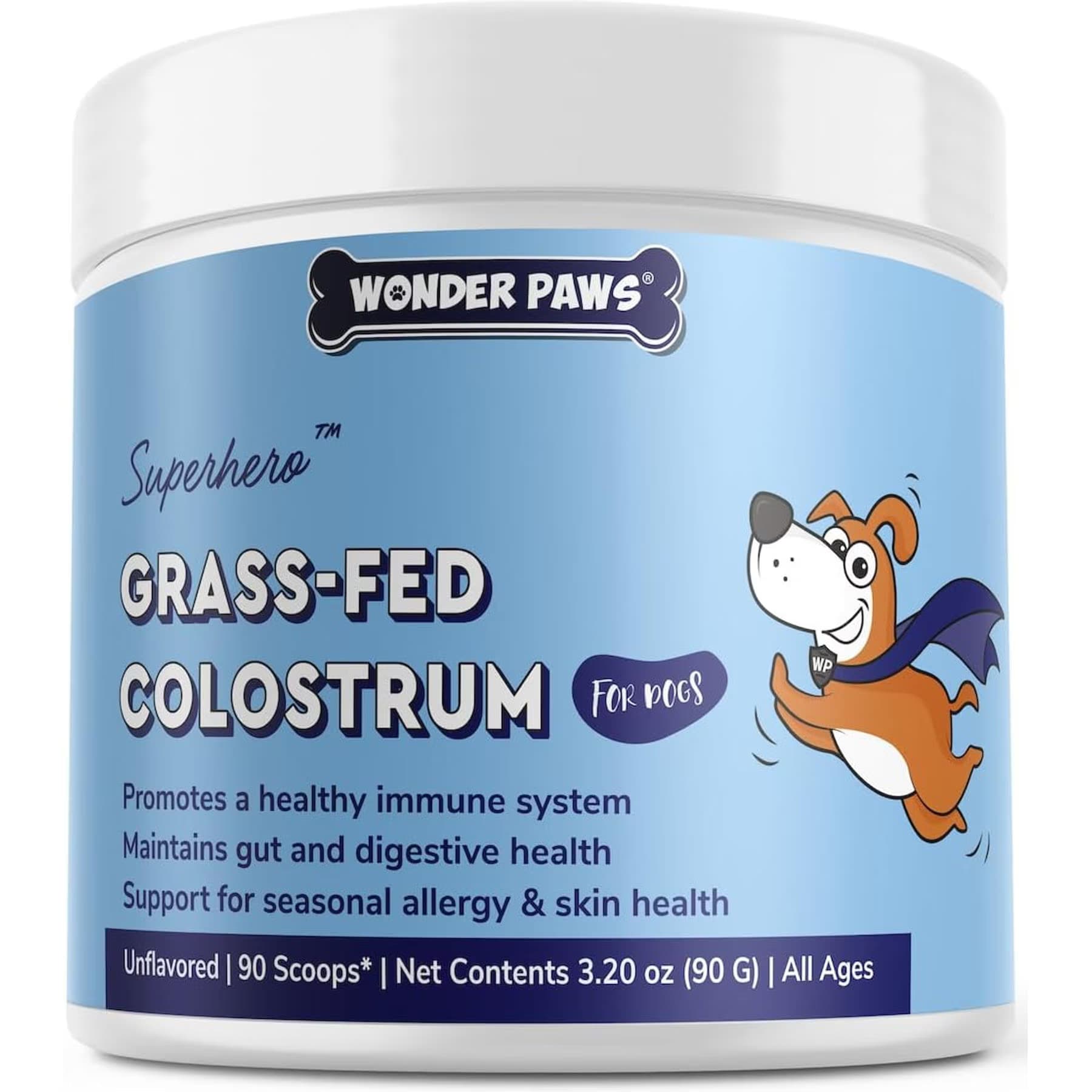 Wonder Paws Wonder Paws Premium Grass Fed Pure Bovine Colostrum Powder Allergy Supplement for Dogs, 3.20-oz jar
