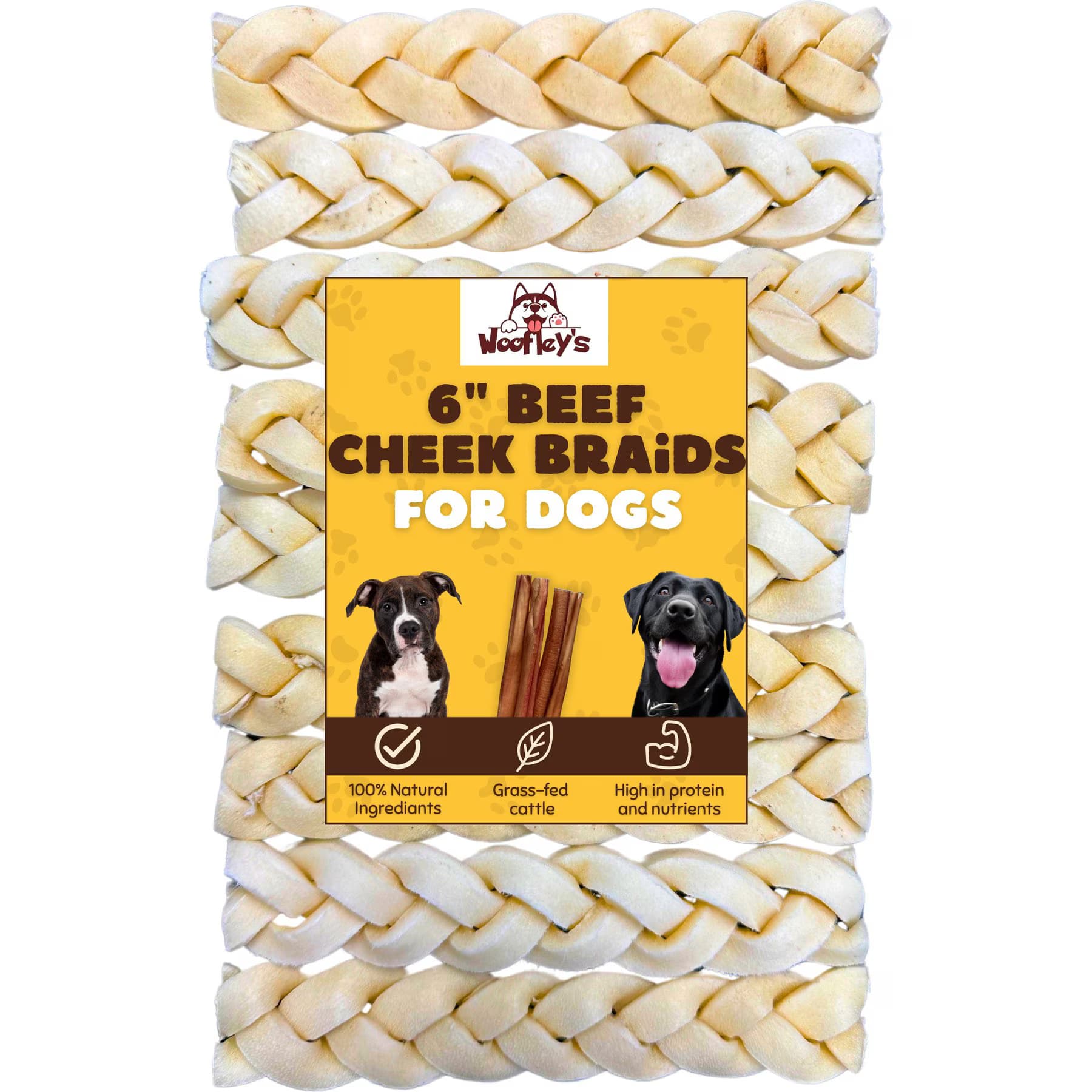 Woofleys Woofleys 6-in Buffalo Beef Cheek Braids Dog Natural Chew Treats