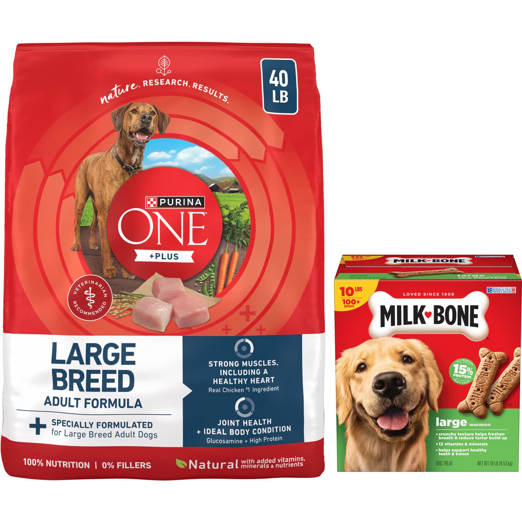 Milk-Bone||Purina ONE Purina ONE SmartBlend Large Breed Adult Formula Dry Food + Milk-Bone Original Large Biscuit Dog Treats
