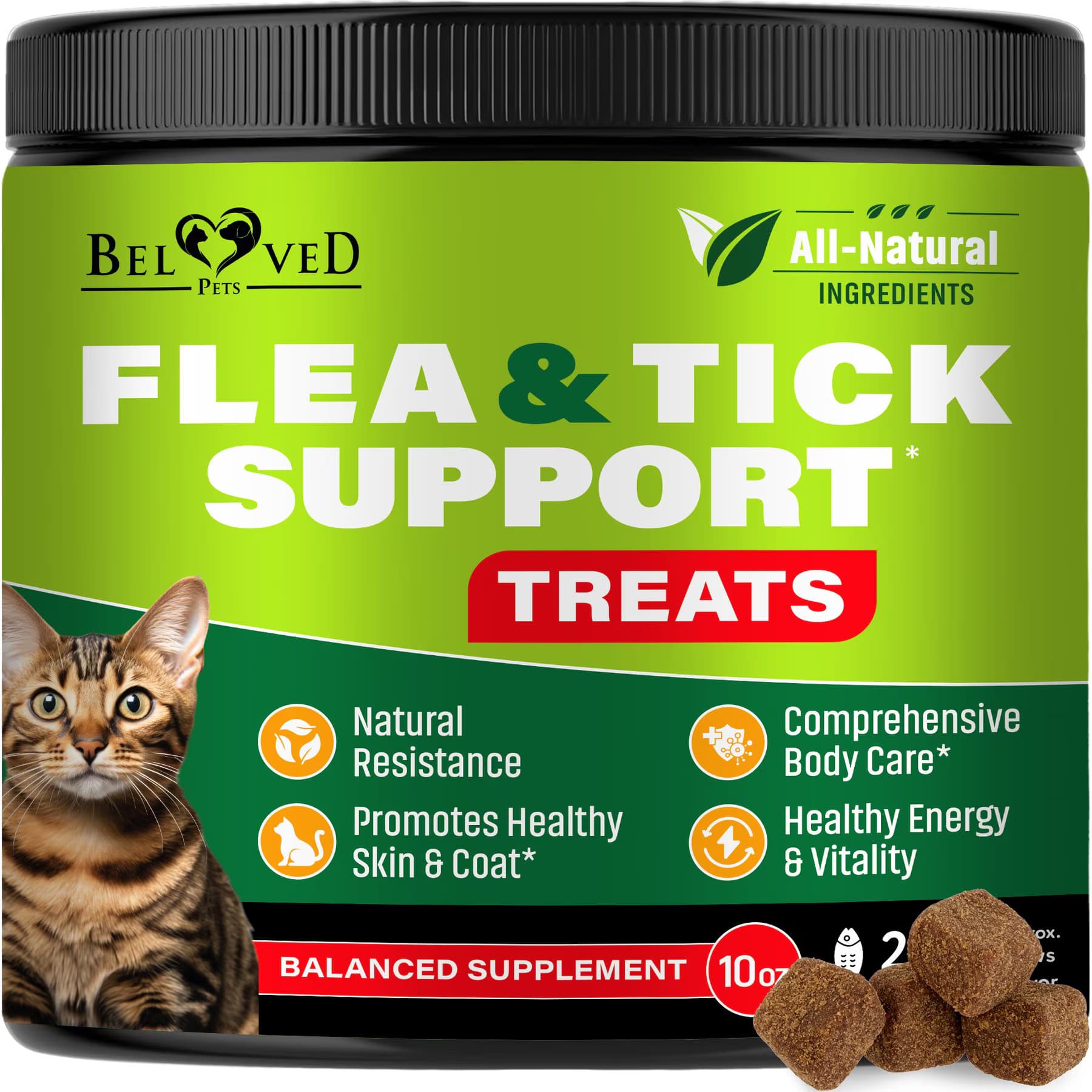Beloved Pets Beloved Pets Flea & Tick Prevention Support Salmon Flavor Treats for Cats, 10-oz jar