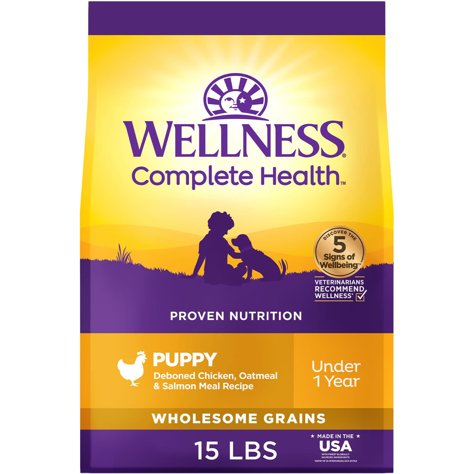 Wellness Complete Health Puppy Wholesome Grains Natural Chicken, Oatmeal, & Salmon Dry Dog Food — view 2