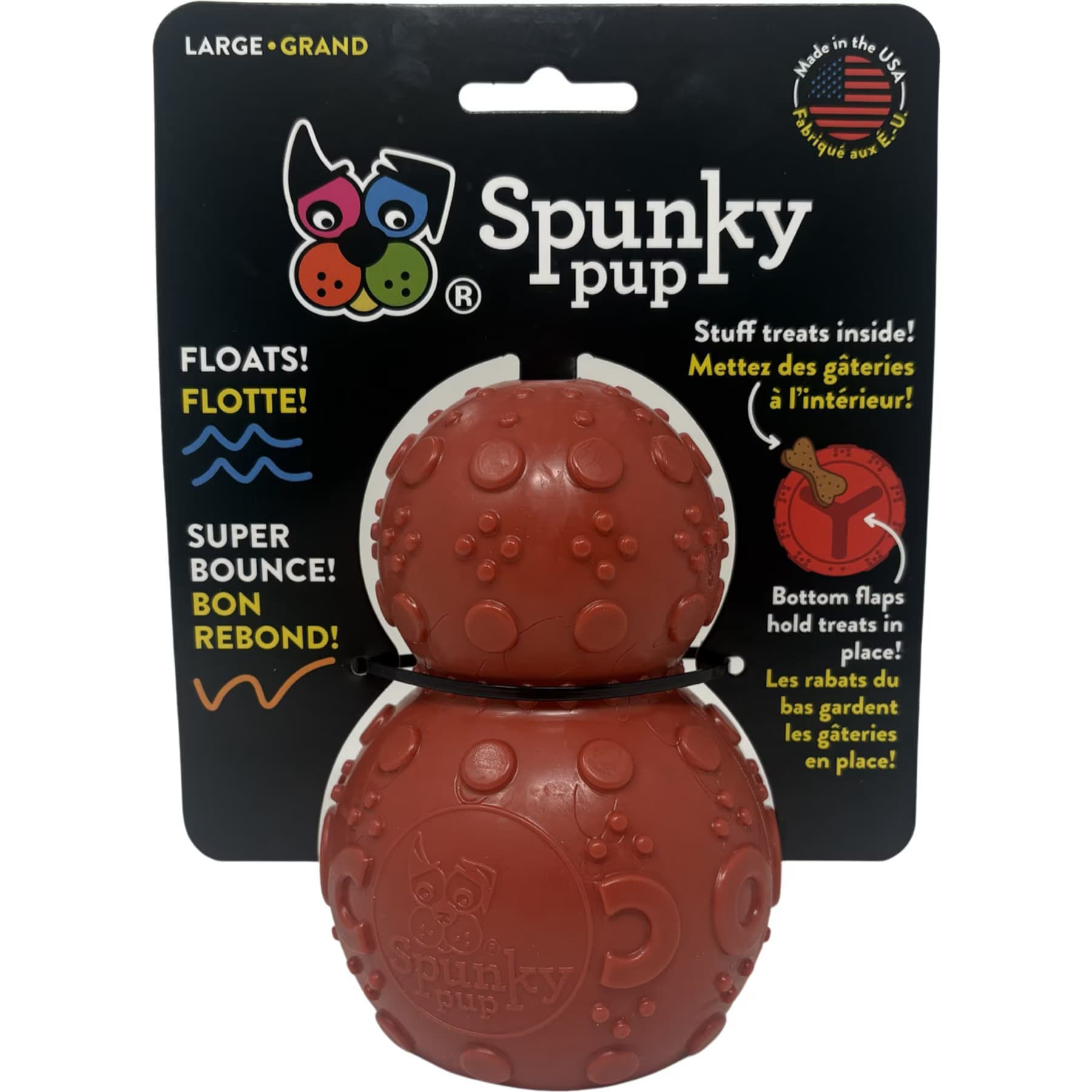 Spunky Pup Spunky Pup Rubber Bounce Dental Treat Dispenser Dog Toy, Red, Medium: 4-in