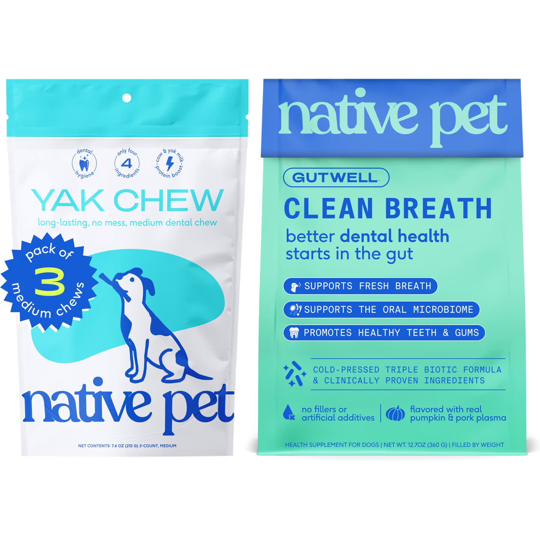 Native Pet Native Pet Dog Dental Health Bundle: Clean Breath Topper + Yak Chews