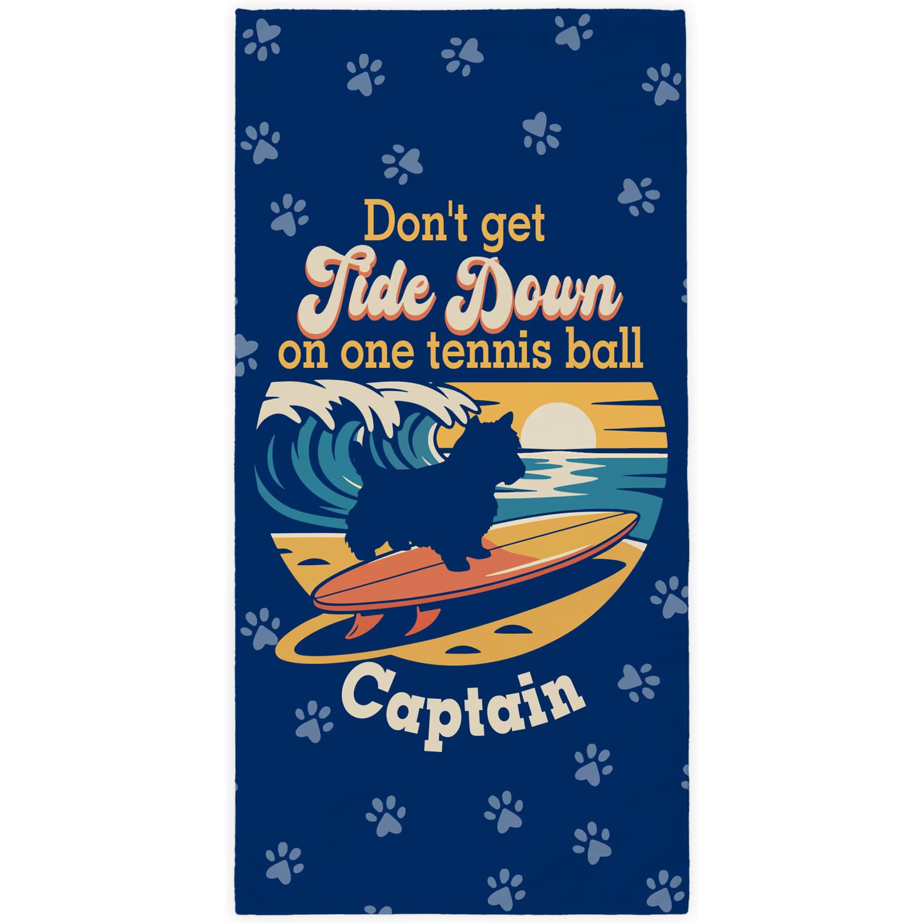 PGS PGS Yorkie Tide Down Surfing Dog Breed Silhouettes White Sublimatable Dog Beach Towel, Blue/Orange/Yellow, 30 x 60-in