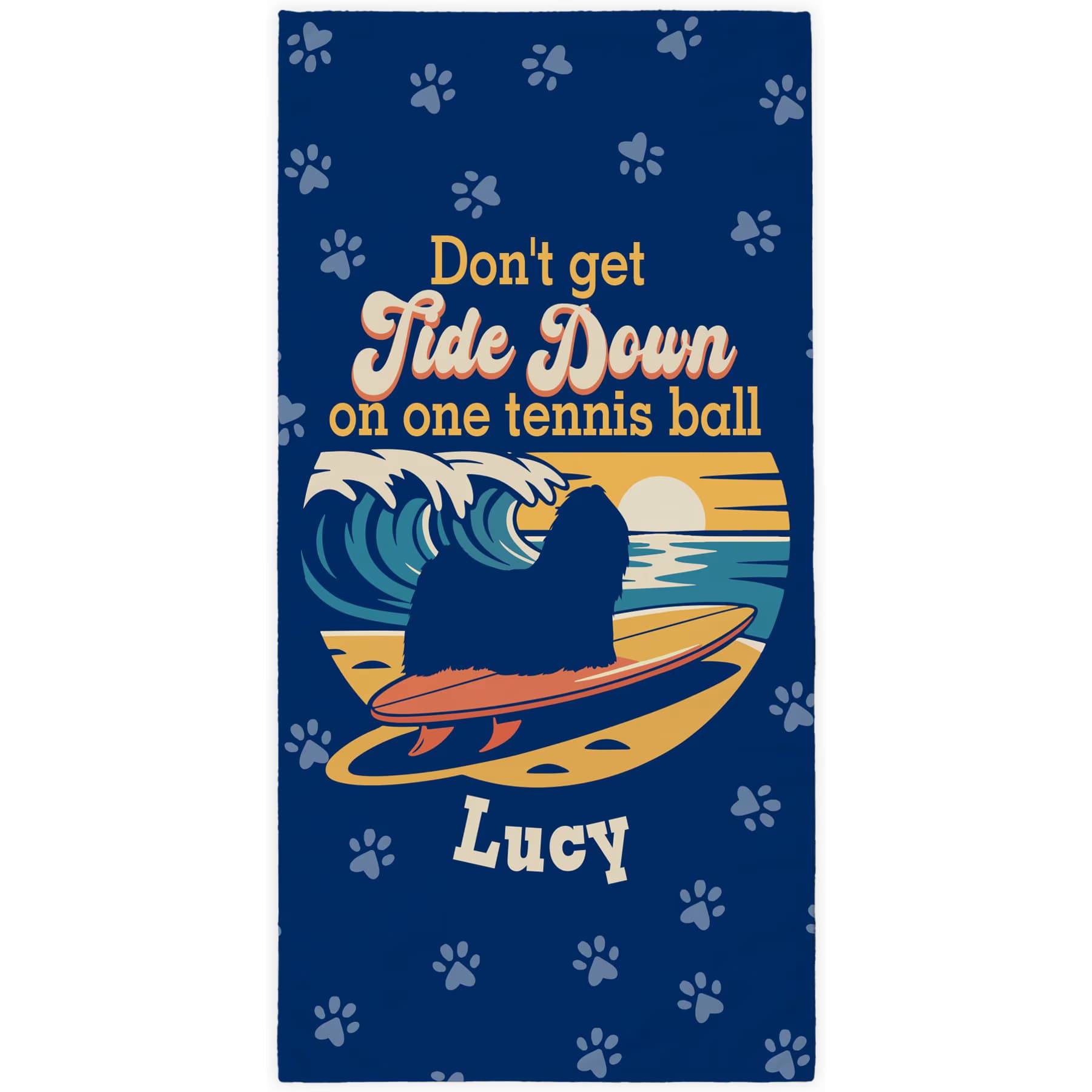 PGS PGS Shih Tzu Tide Down Surfing Dog Breed Silhouettes White Sublimatable Dog Beach Towel, Blue/Orange/Yellow, 30 x 60-in