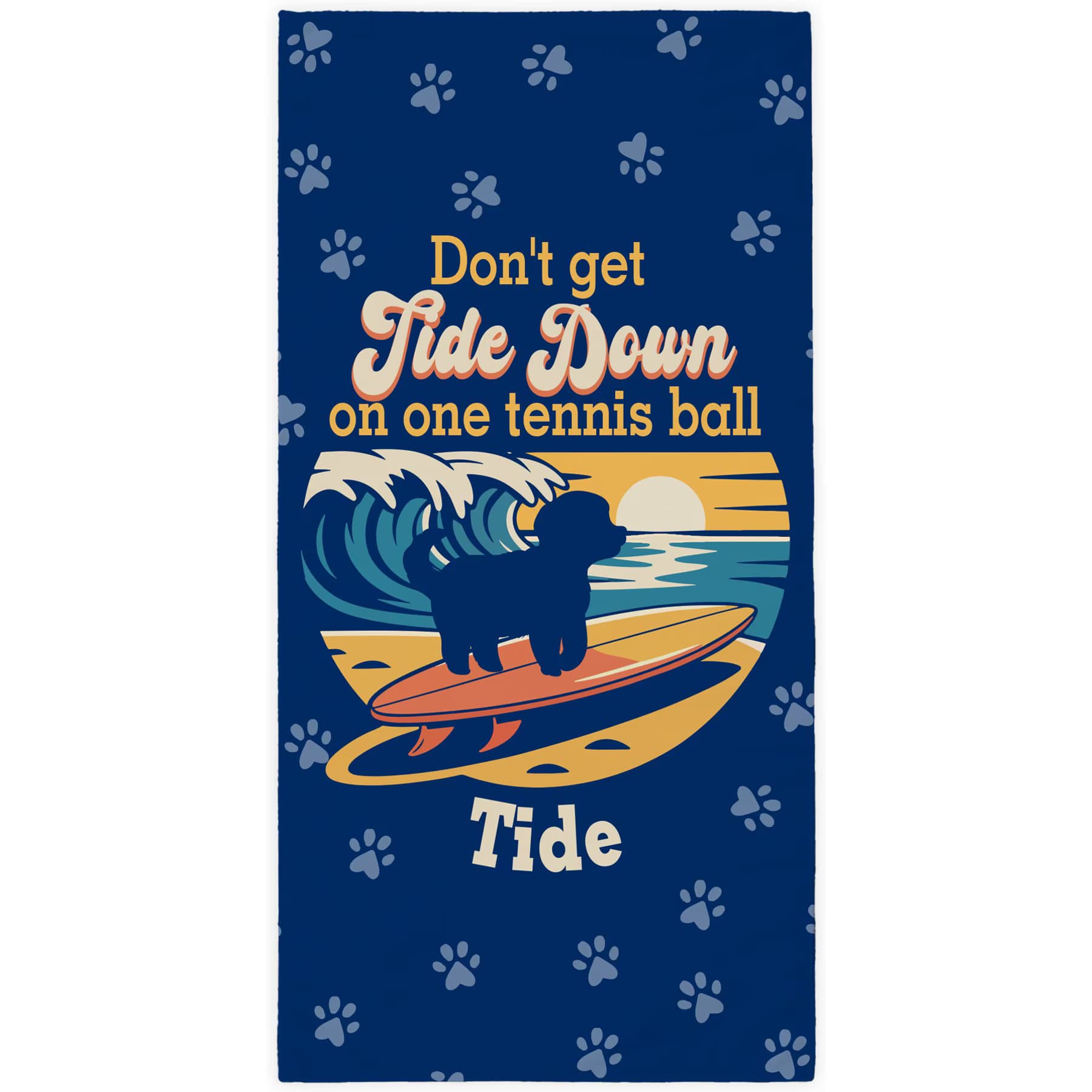 PGS PGS Maltese Tide Down Surfing Dog Breed Silhouettes White Sublimatable Dog Beach Towel, Blue/Orange/Yellow, 30 x 60-in