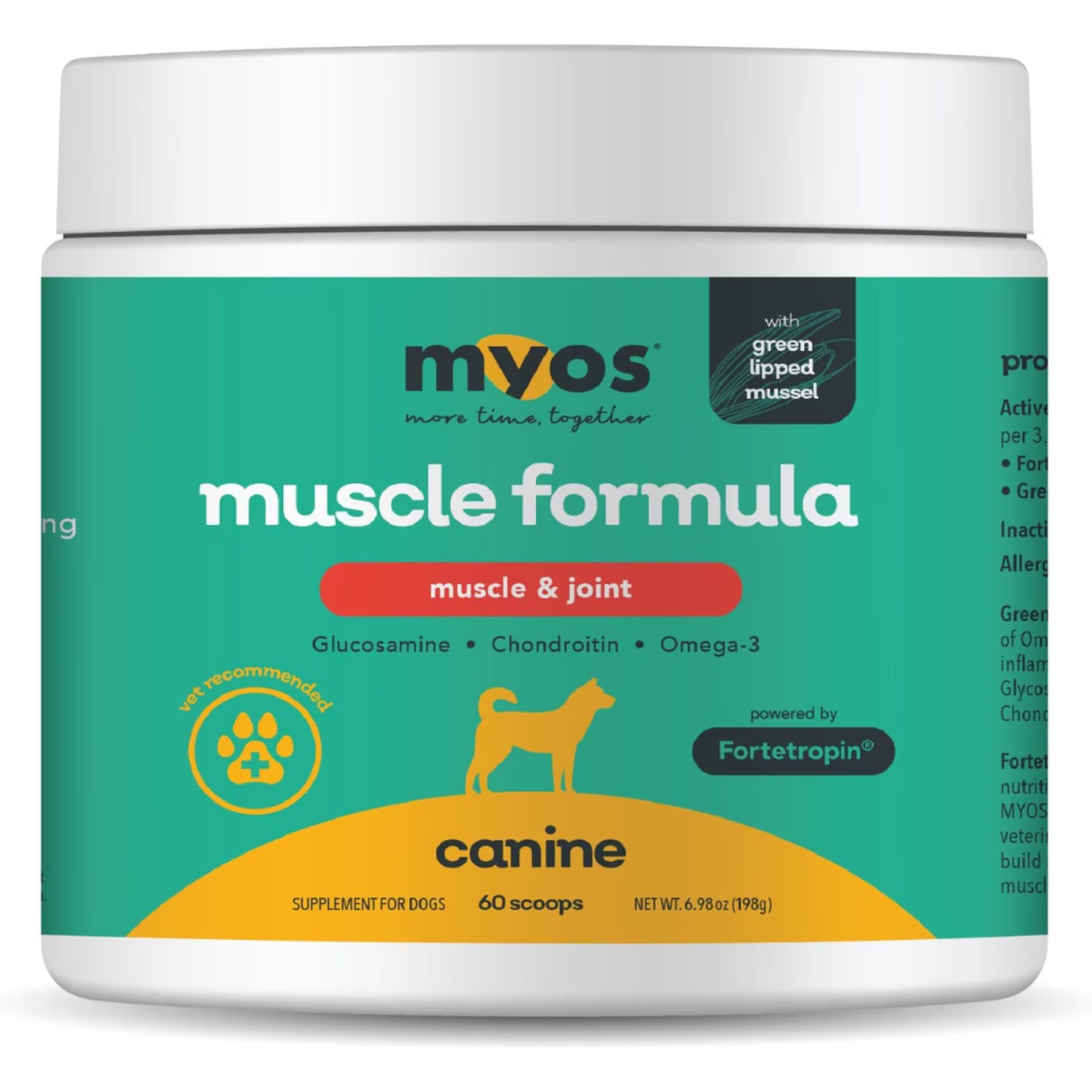 MYOS MYOS Canine Muscle & Joint Formula with Fortetropin & Green Lipped Mussel Supplement for Dogs