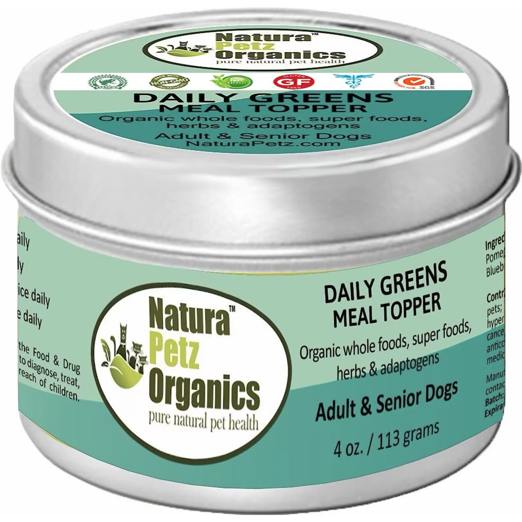 Natura Petz Organics Natura Petz Organics Daily Greens Turkey Flavored Powder Immune Supplement for Dogs, 4-oz tin