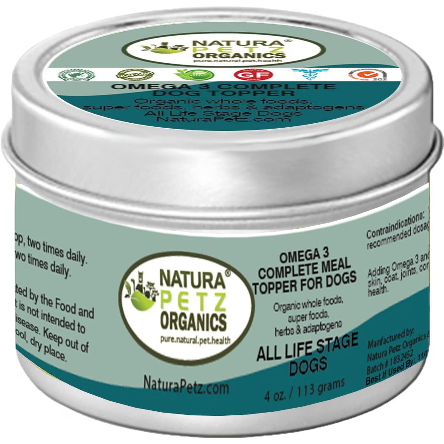 Natura Petz Organics Natura Petz Organics Omega 3 & 6 Turkey Flavored Powder Skin & Coat Supplement for Dogs, 4-oz tin