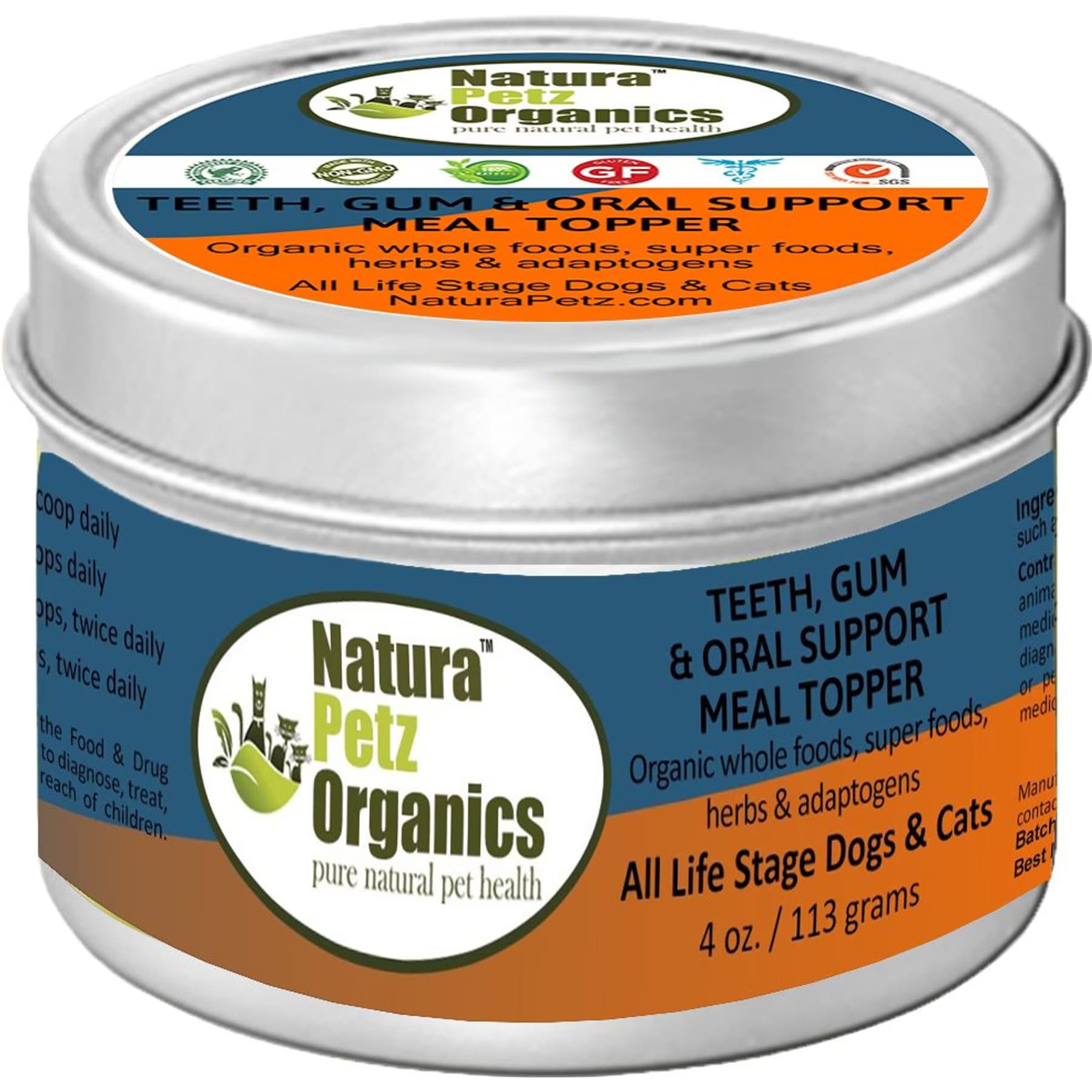 Natura Petz Organics Natura Petz Organics Teeth, Gum & Oral Support Turkey Flavored Powder Dental Supplement for Dogs, 4-oz tin